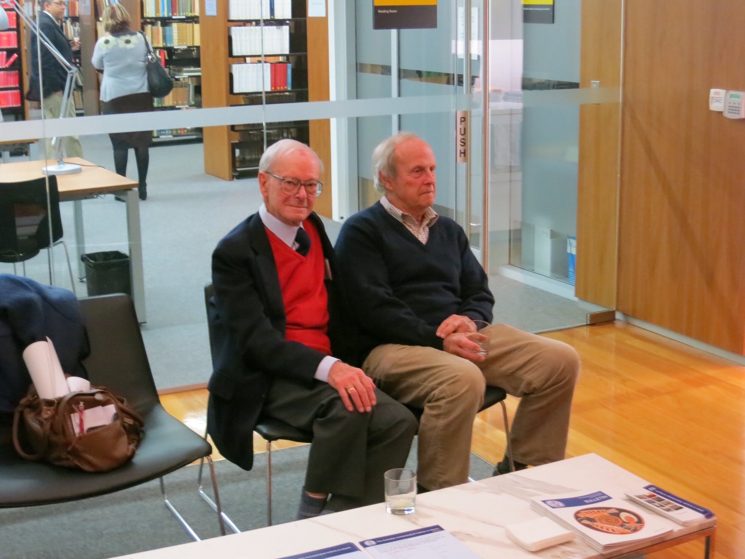  From left: the late Prof. Alexander Cambitoglou with Dr. John Tidmarsh at the opening of  Response to Cyprus,  10 July 2013. The event was hosted by the Australian Archaeological Institute at Athens (AAIA) at the Centre of Classical and Near Eastern