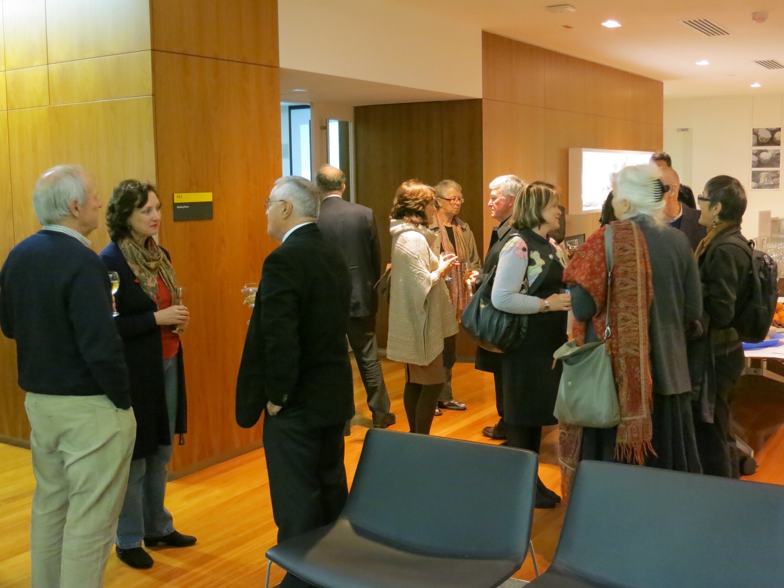  View of the opening of  Response to Cyprus,  10 July 2013, hosted by the Australian Archaeological Institute at Athens (AAIA) at the Centre of Classical and Near Eastern Studies of Australia (CCANESA). Photo: Courtesy of the AAIA. 