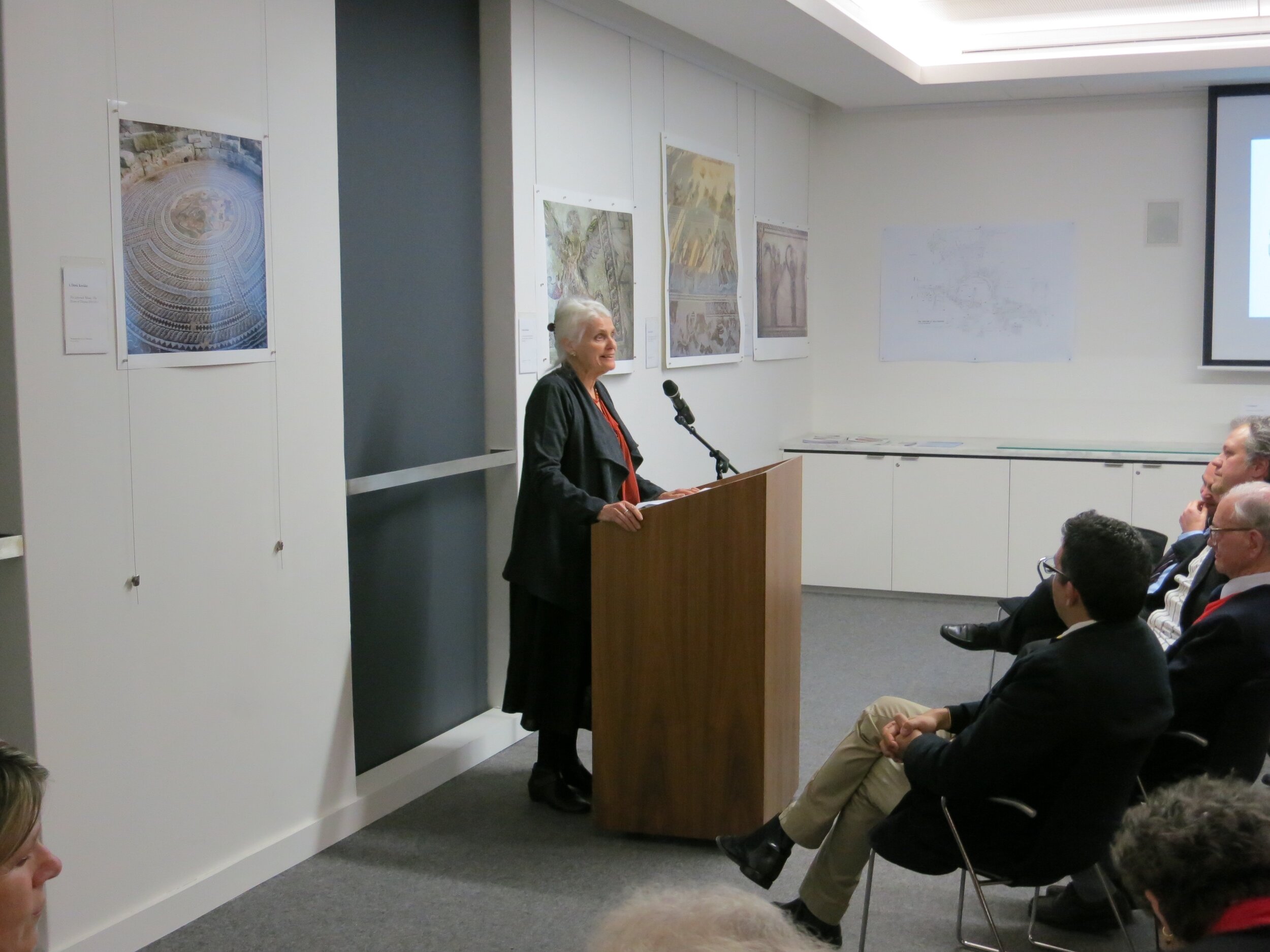  Prof.  Diana Wood Conroy  speaking at the opening of  Response to Cyprus,  10 July 2013. The event was hosted by the Australian Archaeological Institute at Athens (AAIA) at the Centre of Classical and Near Eastern Studies of Australia (CCANESA). Wor