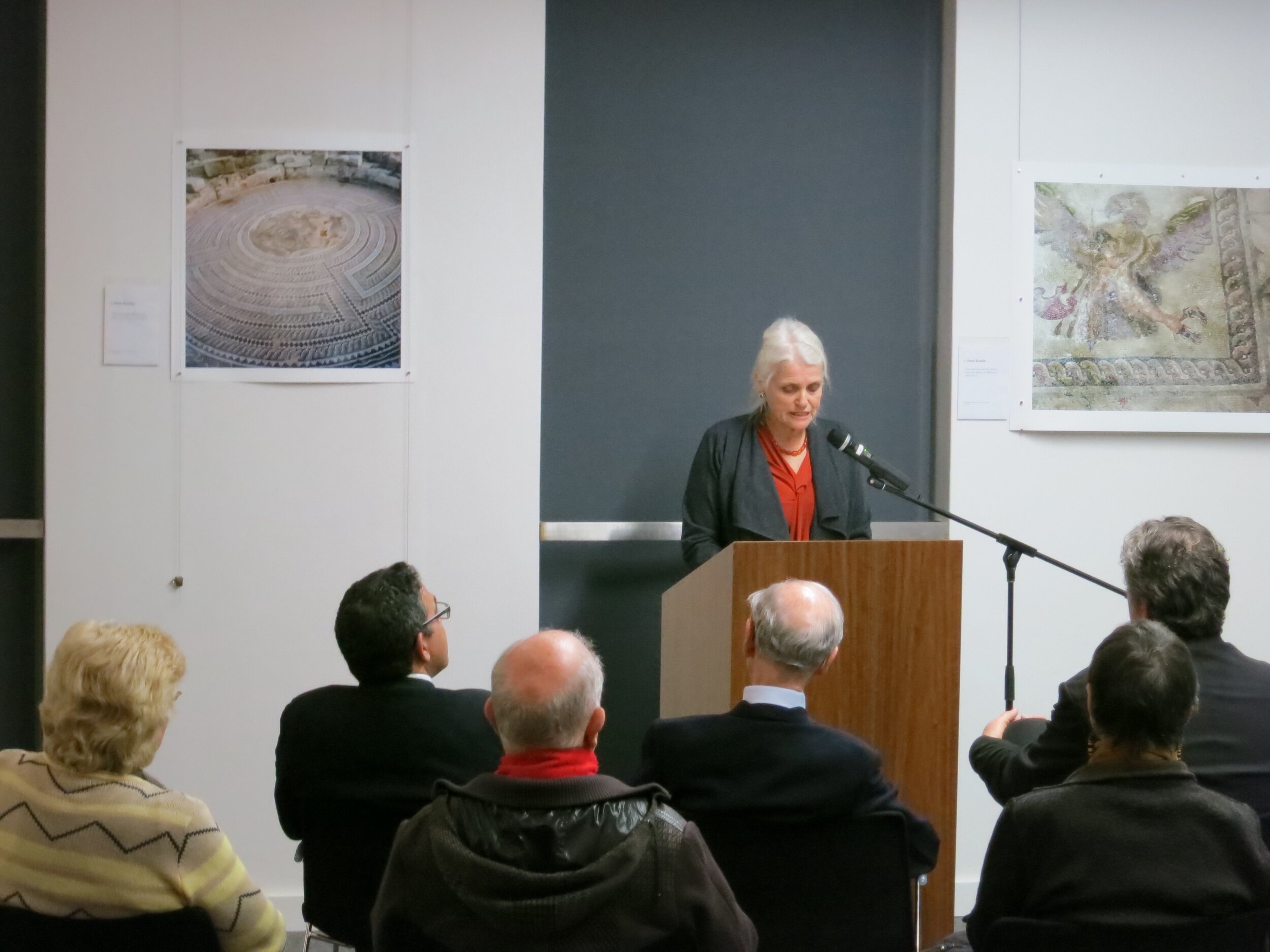  Prof. Diana Wood Conroy speaking at the opening of  Response to Cyprus,  10 July 2013. The event was hosted by the Australian Archaeological Institute at Athens (AAIA) at the Centre of Classical and Near Eastern Studies of Australia (CCANESA). Works
