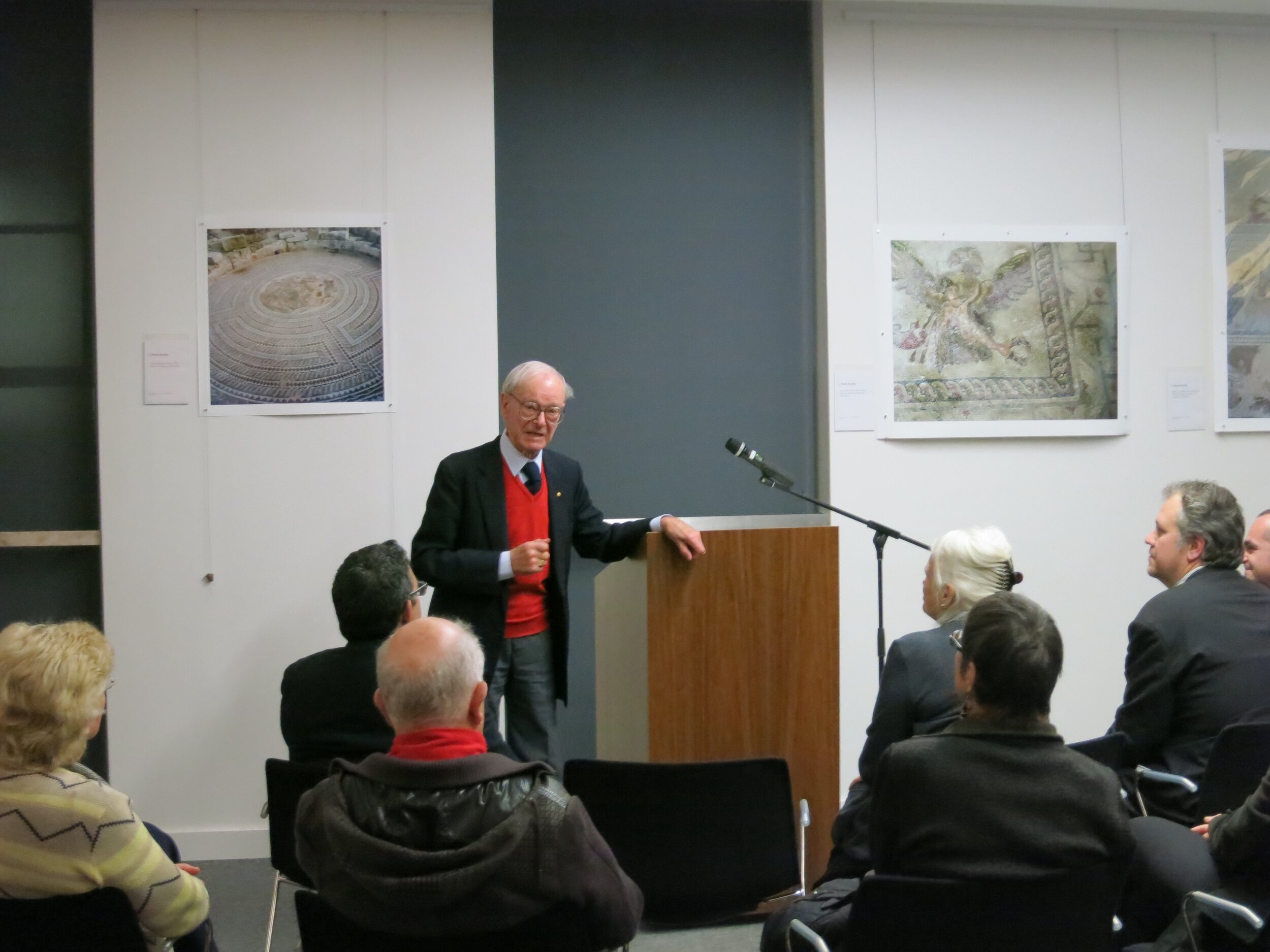  The late Professor Alexander Cambitoglou speaking at the opening of  Response to Cyprus,  10 July 2013, hosted by the Australian Archaeological Institute at Athens (AAIA) at the Centre of Classical and Near Eastern Studies of Australia (CCANESA). Wo