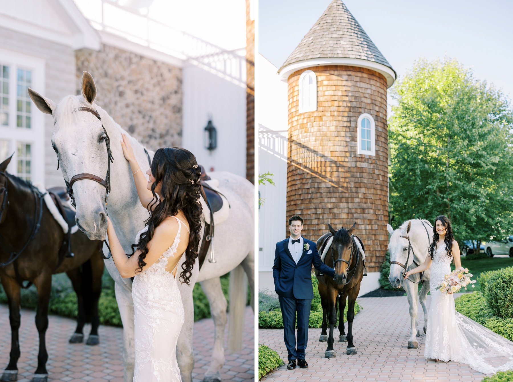 Bridal portraits with horses from Five Star Equine at Liberty Farm, NJ