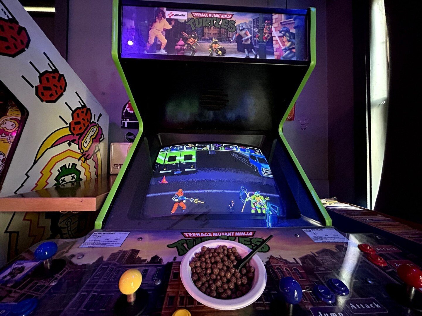 Every Saturday and Sunday Morning join us for our Super Cereal Buffet from 10am-Noon, Unlimited games, unlimited cereal and classic cartoons on the projector!  Fuel up on cocoa puffs and go stop Shredder and Krang!

Weekly Events:
Mondays: Trivia 8pm