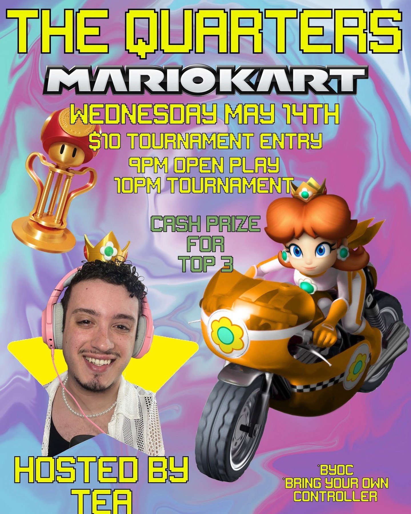 Wednesday May 14th our Mario Kart night returns! We'll have open play to start at 9pm and then tournament play for cash prizes at 10pm! So come through and play for fun then then stick around to see the real shell on wheels action or if you're game, 