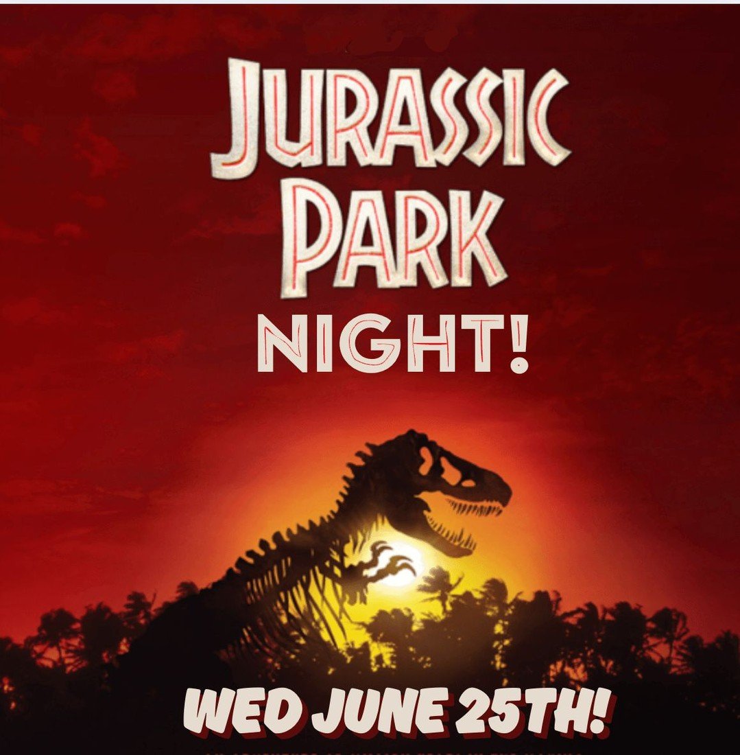Wednesday June 25th at 5pm  it's Jurassic Park Night at The Quarters! Join us for a night of Dinos, food and drink specials, games and more! There will be no incidents with Dinosaurs, we promise!