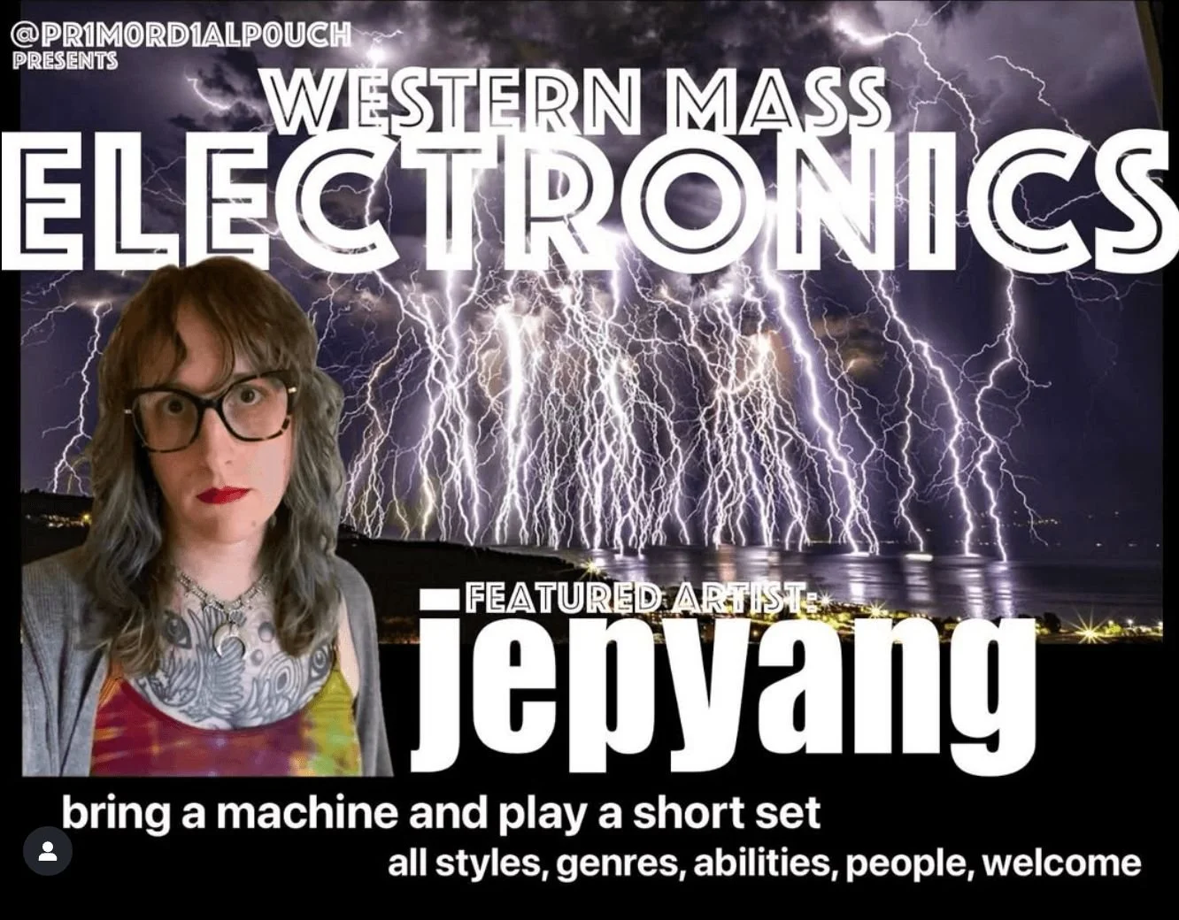 Tonight, western mass electronics returns from 7-10pm with featured guest Jepyang.
Bring an electronic instrument- synth, drum machine, tone generators, groovebox, etc and play a 5 minute set! All styles, genres, abilities, people welcome.

Or just c
