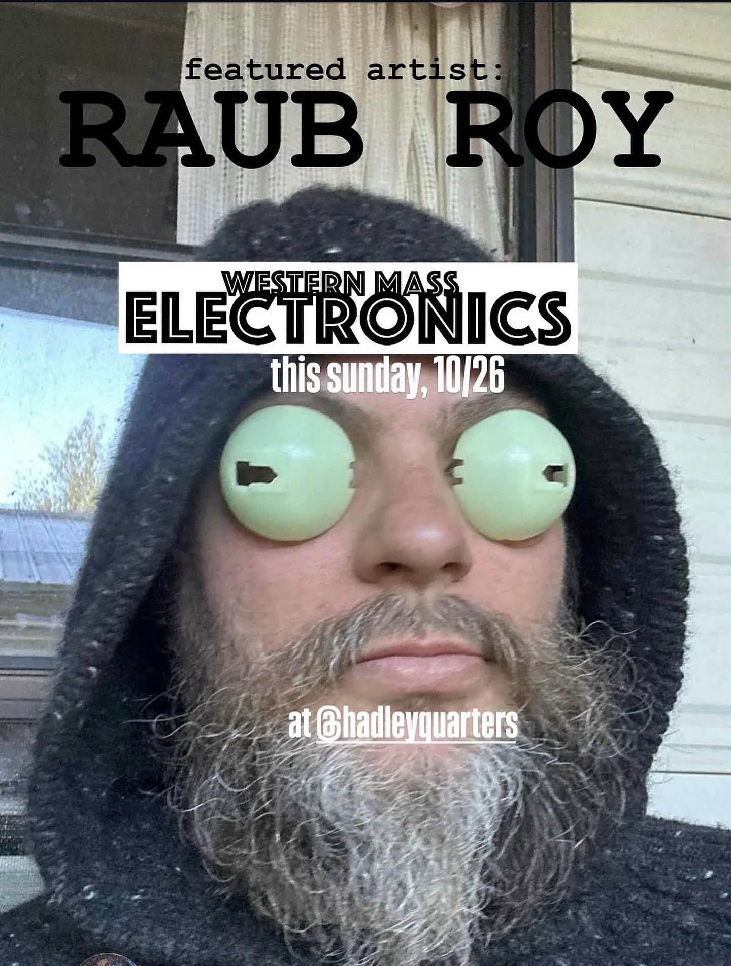 Western mass electronics returns tonight! (Sunday Oct 26th) our featured artists is Raub Roy @weird_ear 

7-9pm bring your electronics and play a 5 minute set, all styles welcome or if you&rsquo;re not feeling musical just come enjoy the sounds.