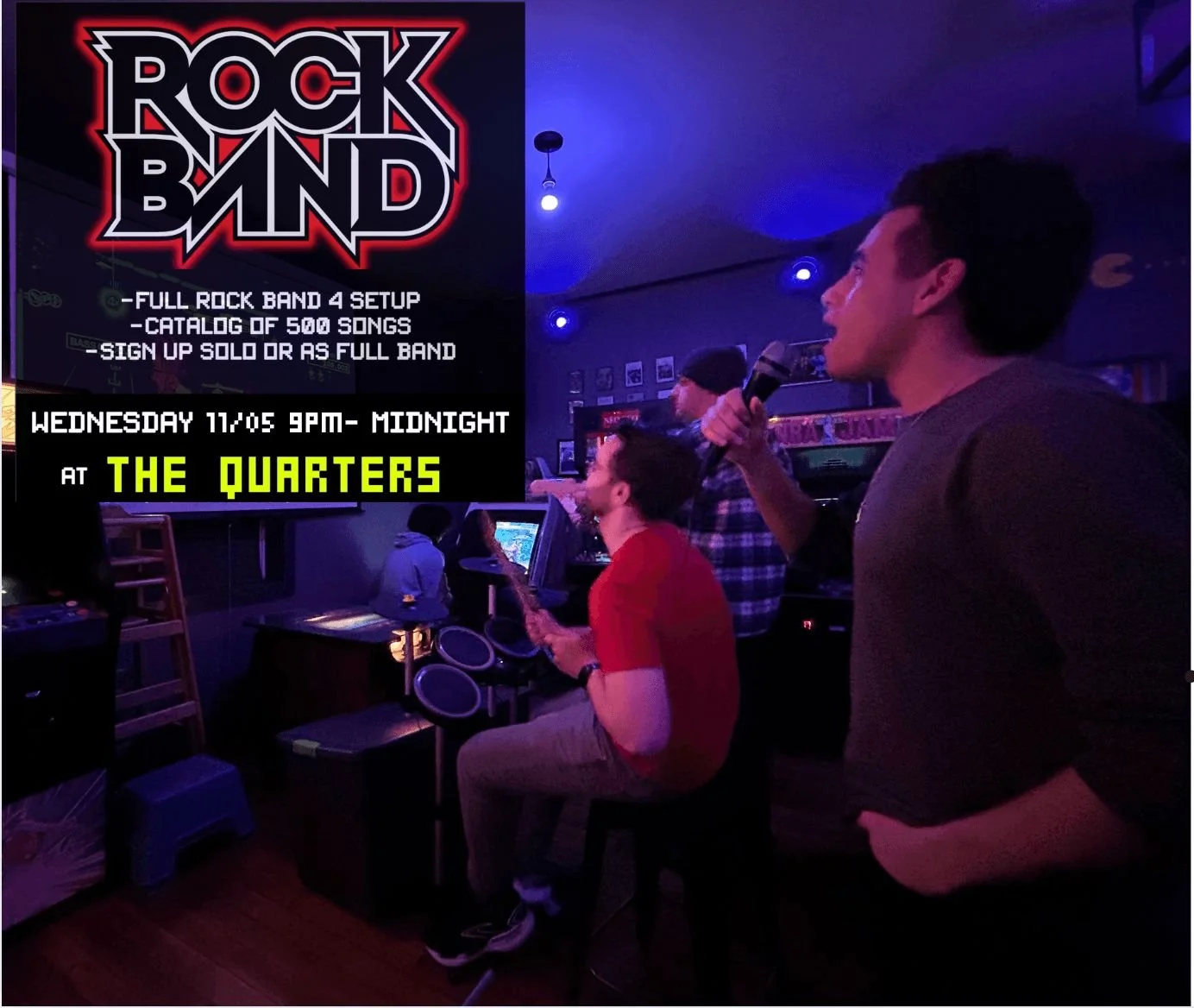 Wednesday night stick around after enjoying some Bob's Burgers and play some Rock Band on the projector from 9pm-Midnight!
Every first Wednesday of the month :)