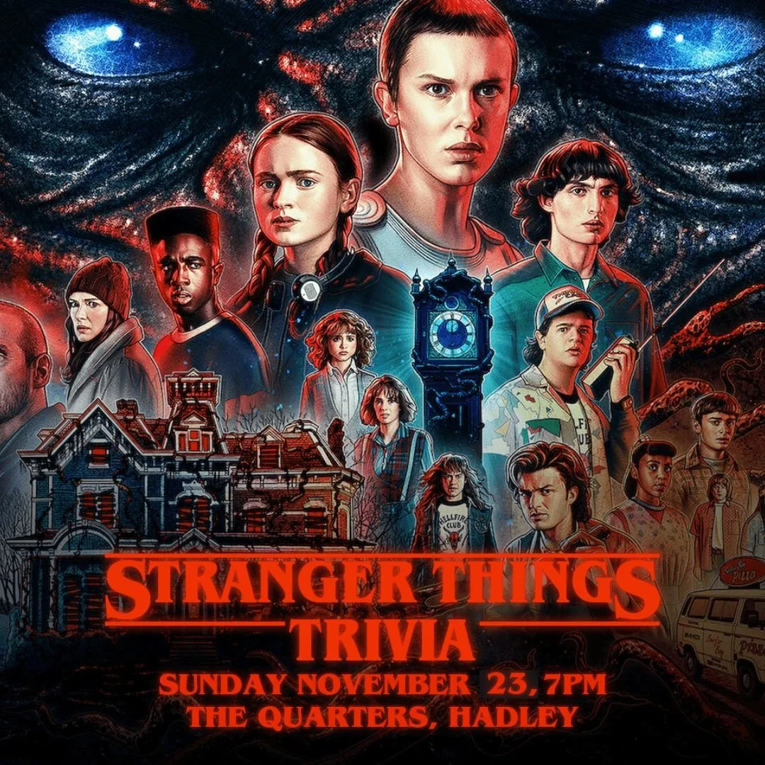 Head to the Upside Down on Sunday Nov 23rd at 7pm  for a night of Stranger Things Trivia at The Quarters! To celebrate the new season our friends at Dungeon Delvers are putting together a night of trivia. Teams up to 5 players help unravel the conspi