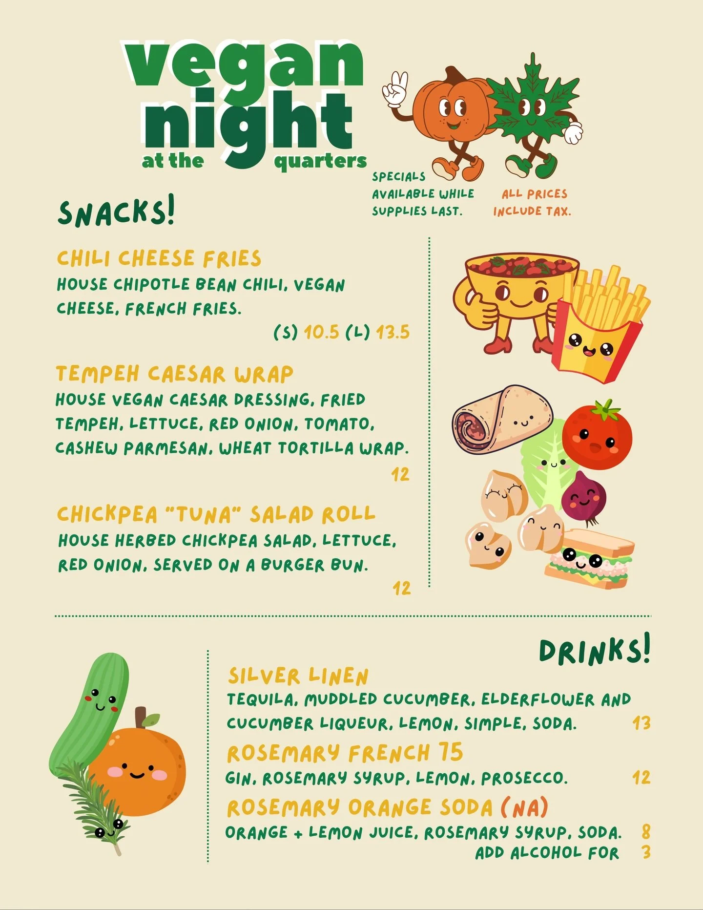 Menu drop for our vegan night Wednesday Jan 7th starting at 5pm!