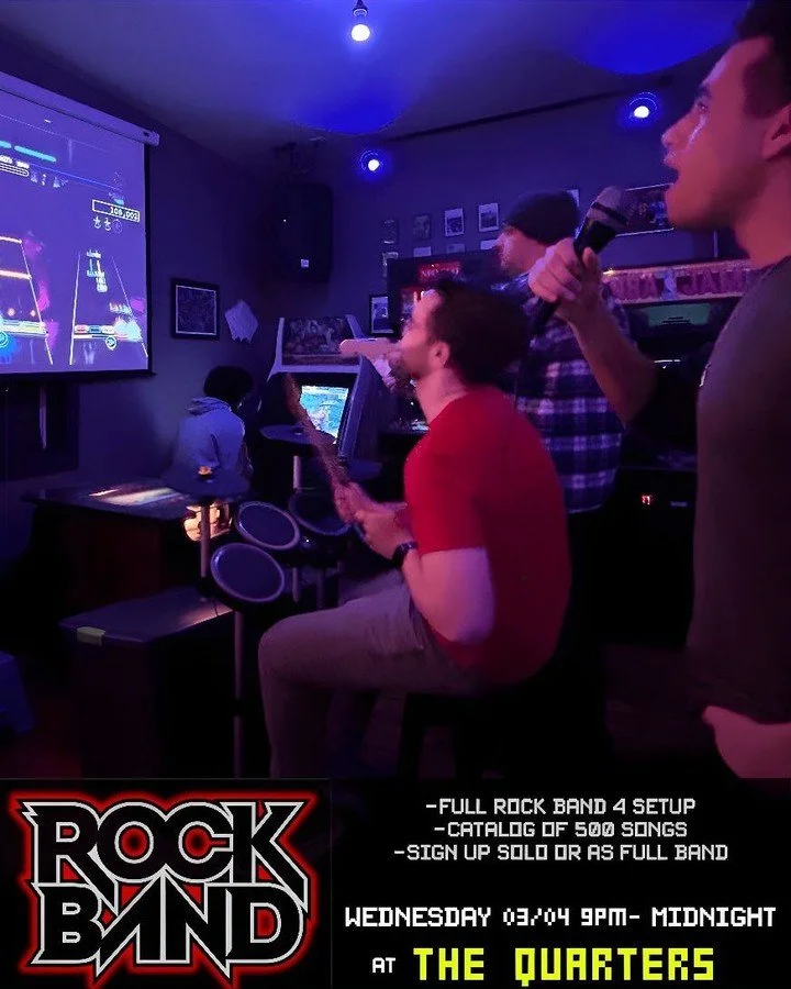 Wednesday night Rockband on the projector returns!

We've got a full band set up and hundreds of songs for you!
Bring your biggest guitar solo face and your best singing voice. Play solo or join a group with others!

9pm-close