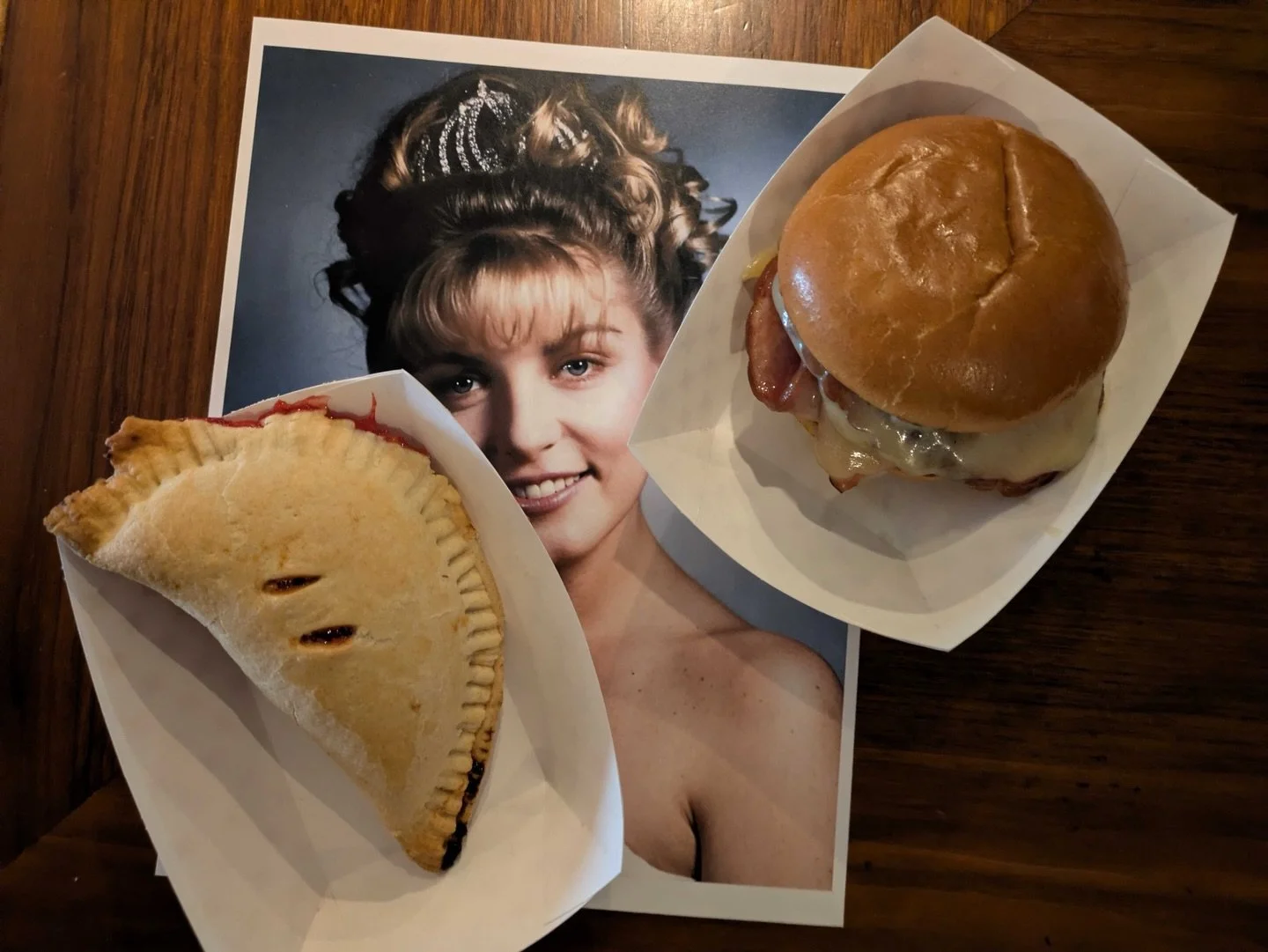 Food specials for our Twin Peaks night tonight!

Double R Cherry Pie
Warmed house made cherry hand pie

Collides With Ham 
Ham and melted cheddar on a bun drizzled with maple syrup