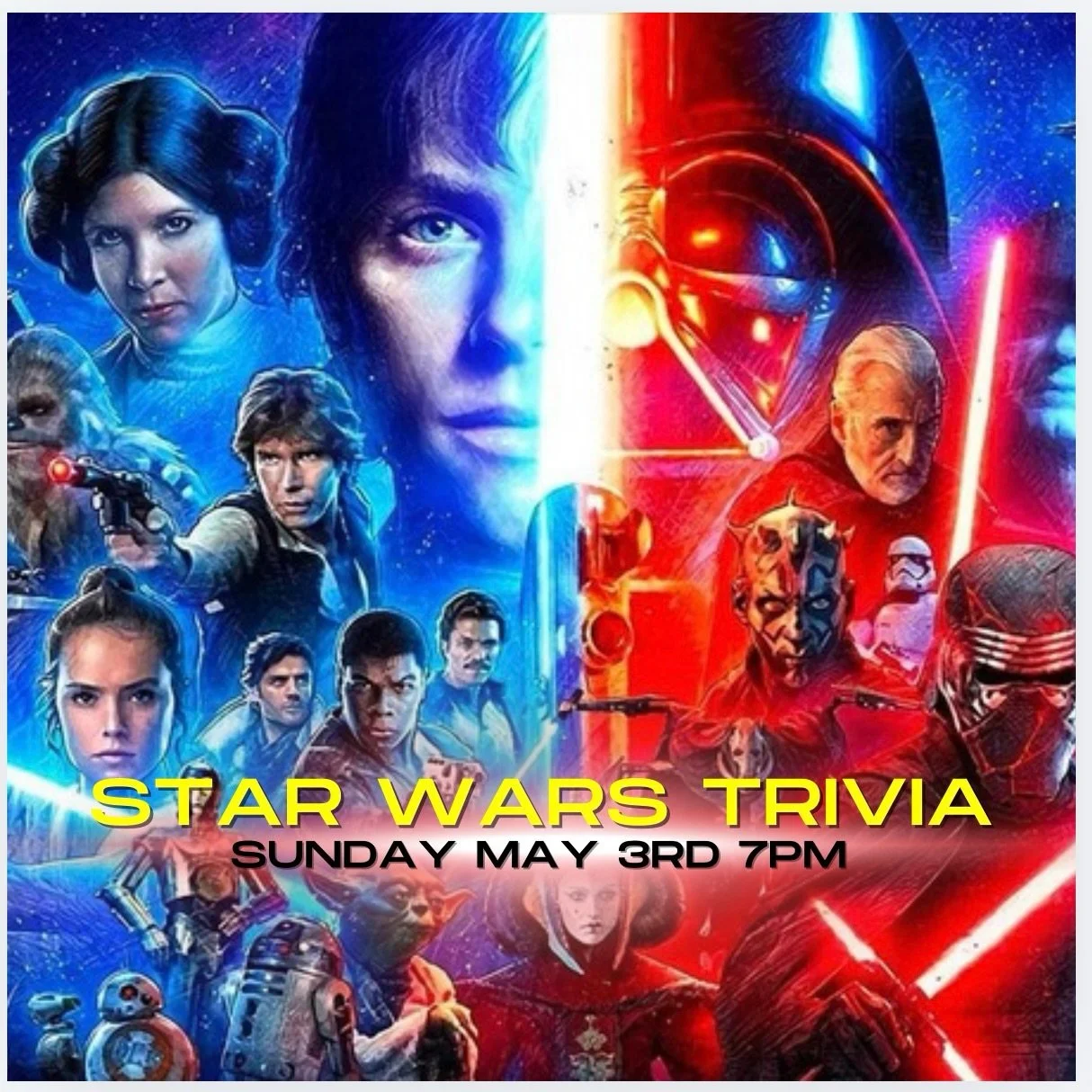 This Sunday May 3rd, join Aaron from Dungeon Delvers for a special Star Wars trivia event at The Quarters from 7-9pm! Search your feelings for the answers you know to be true as you test your knowledge of the Star Wars saga in teams