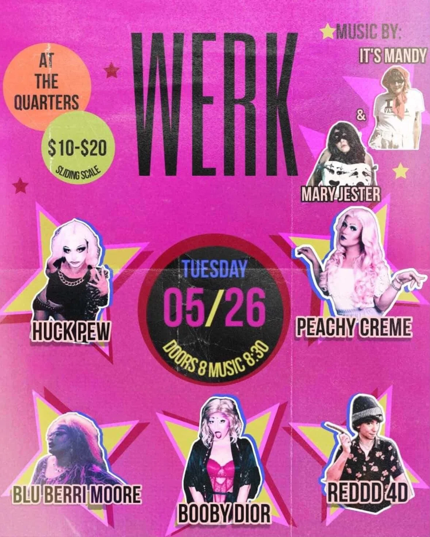 Tonight! WERK: an evening of drag and electronic music. 
Music at 8:30, 21+ after 9pm