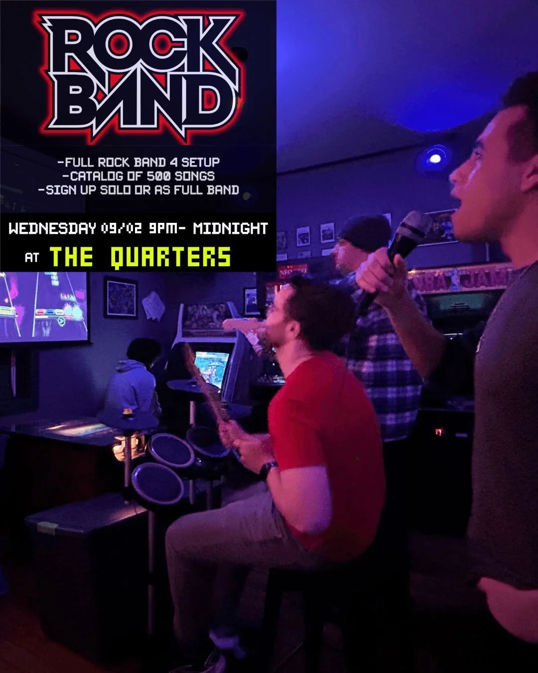 First Wednesday of the month is just around the corner so start practing your drum fills, guitar solos and funky bass lines so you can impress all the record executives who amass every month for Rockband on the projector!

Choose from hundreds of son