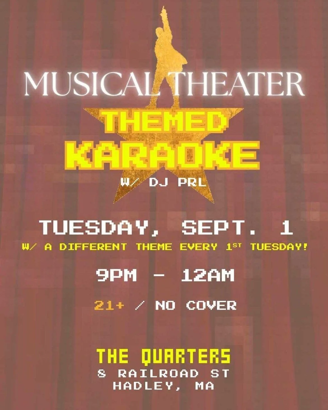 It's back! Musical Theater Karaoke, Tuesday Sept 1st hosted by our pal DJ PRL.

Let loose on your favorite broadway production, show tunes and musical numbers- dance routines are optional!

9pm-close