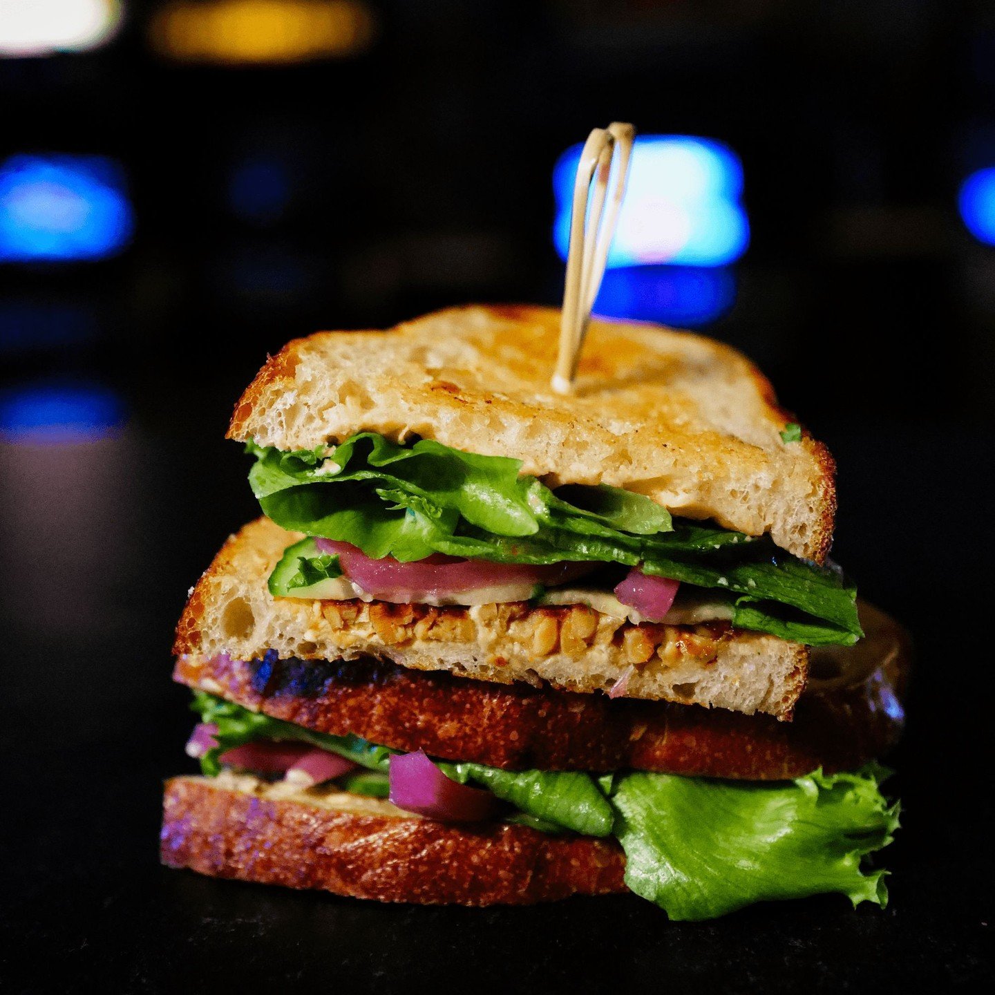 Lookin for lunch? We've got our vegan Tempest sandwich waiting for you! House marinated tempeh, little leaf lettuce, house made pickled red onions and cukes covered in tahini dressing on toasted sourdough. Pairs great with some Donkey Kong. Open at n
