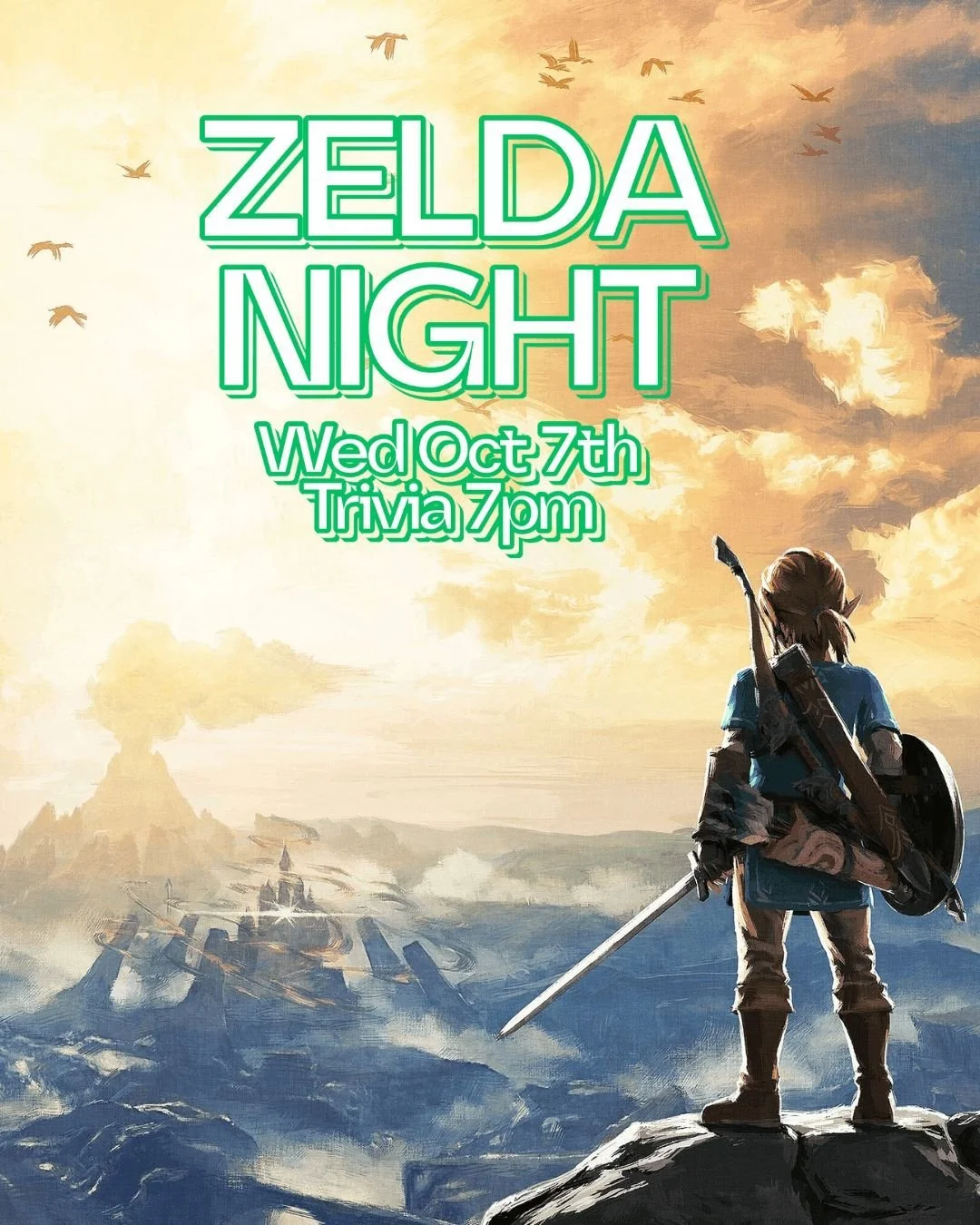 To celebrate the rerelease of Ocarina of Time we're throwing a Zelda party! We'll have themed food and drink specials, a vintage TV so you can play some NES zelda and maybe even get some cartoons.

At 7pm our old pal Eileen will join us for  Zelda tr