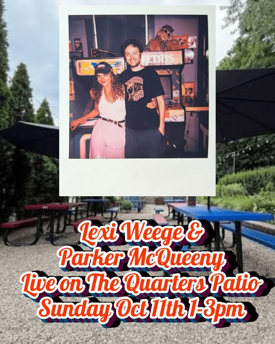 Sunday Oct 11th from 1-3pm Lexi Weege and Parker Mqueeney bring soul classics and blues favorites to the Quarters Patio! This piano/vocal duo is perfect for grooving on a Sunday afternoon!