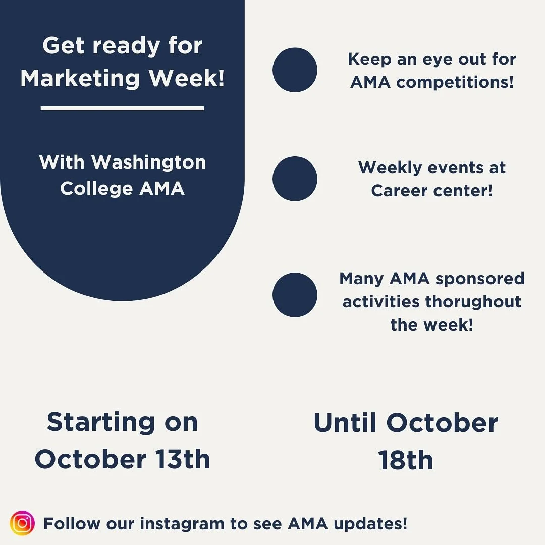 Keep an eye out for updates on AMAs marketing week. Can’t wait!! #AMA #washcoll #marketingweek #professionaldevelopment #networking #leaders