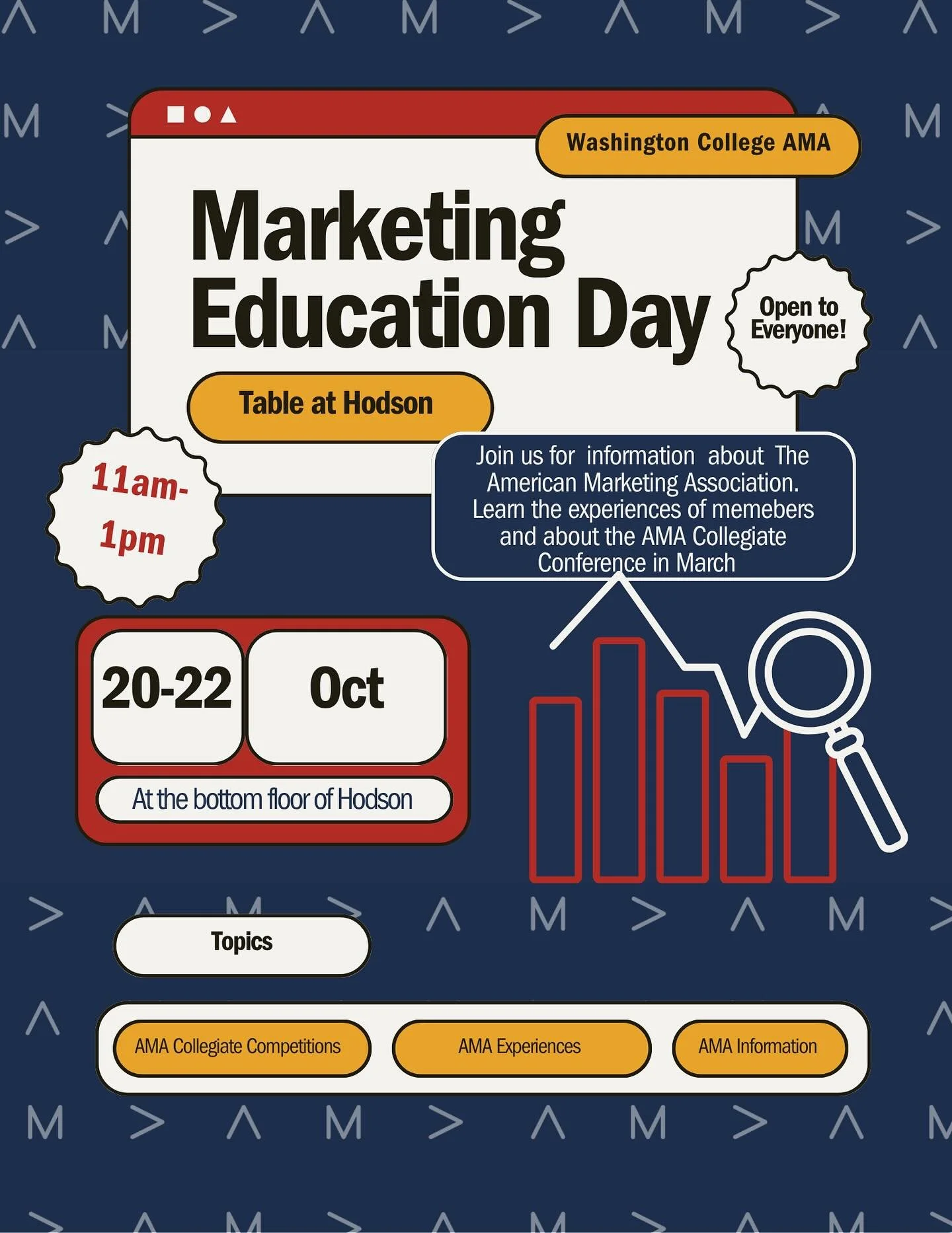 Happy Marketing Week! 🎉
Come find us at Hodson Oct 20&ndash;22, 11 AM&ndash;1 PM to learn all about AMA and marketing opportunities 📊