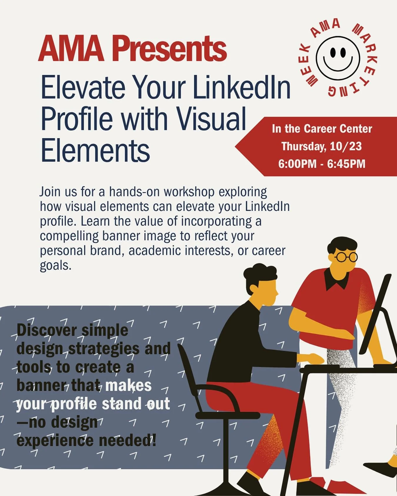 The American Marketing Association presents: Elevate your LinkedIn profile! Taking place this Thursday at 6pm.
