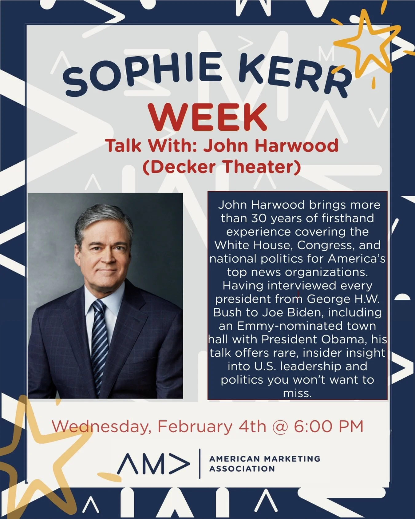 Join us for our final Sophie Kerr event tonight at 6pm in Decker Theater! Hear from guest speaker, John Harwood, who is here to honor his father&rsquo;s legacy as a renowned journalist and talk about his experience in the field of journalism!