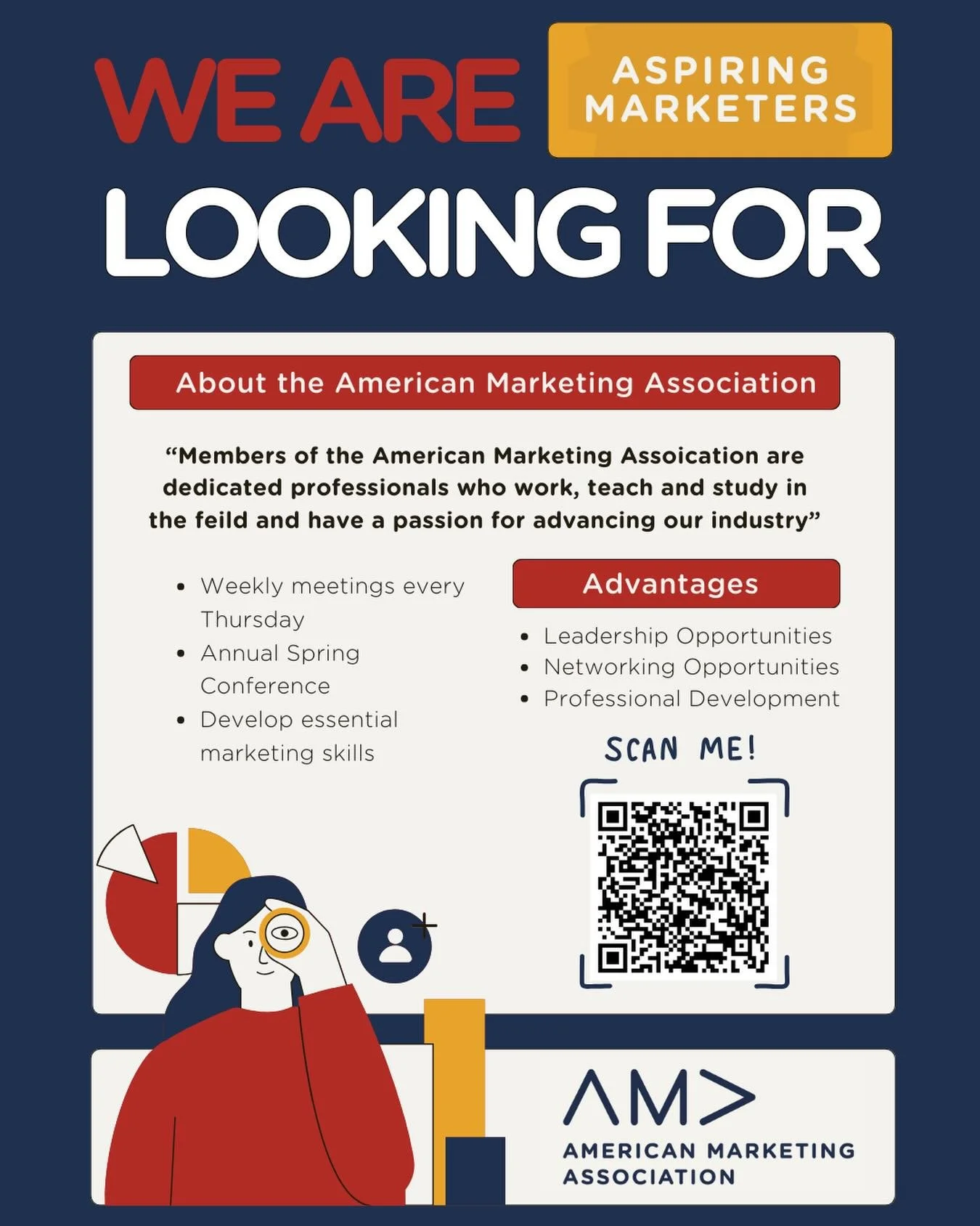Want to join the American Marketing Association? Now is your chance! Scan the QR code or click the link below to send in your application. 

https://docs.google.com/forms/d/e/1FAIpQLSfF_PBF0bvbqUQZEFXnxBCUdRy91XPOXAtqQ4l_kYLKhXPZnw/viewform