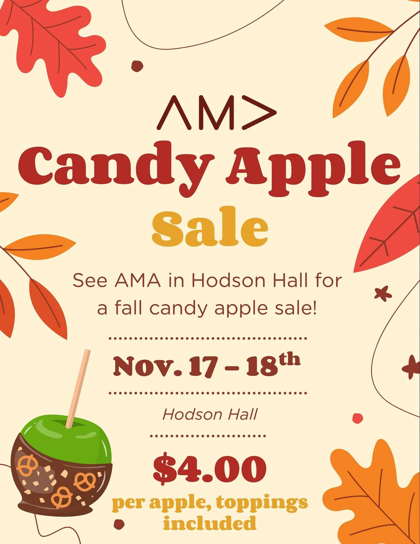 We&rsquo;re back with more AMA events! Candy Apple Sale in Hodson on Nov 17 and 18🍎🍫 Join us to get in the fall spirit🍁