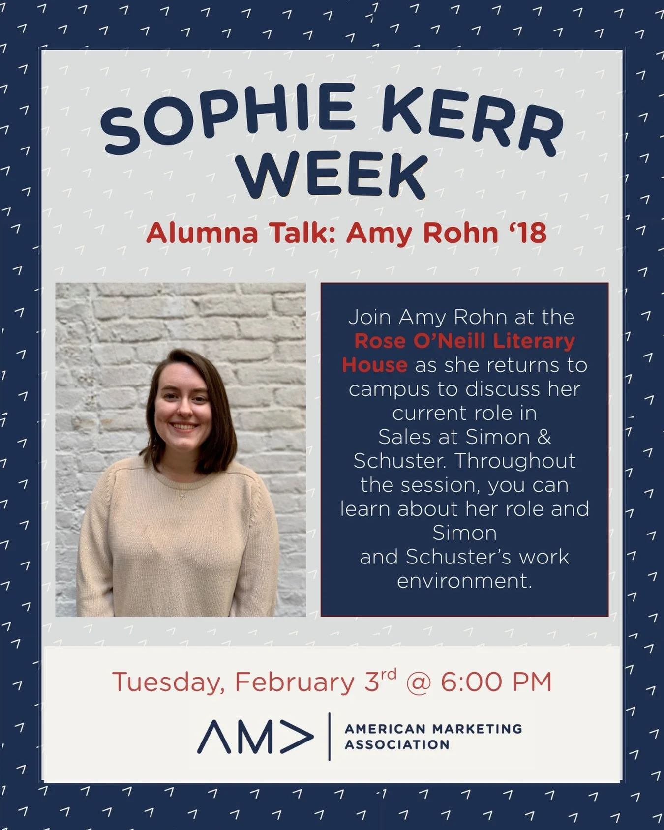 Another exciting event tonight for Sophie Kerr week! Join us at the Lit House at 6pm to hear from Washington College alumna, Amy Rohn, as she talks about her experience in her role at Simon &amp; Schuster!