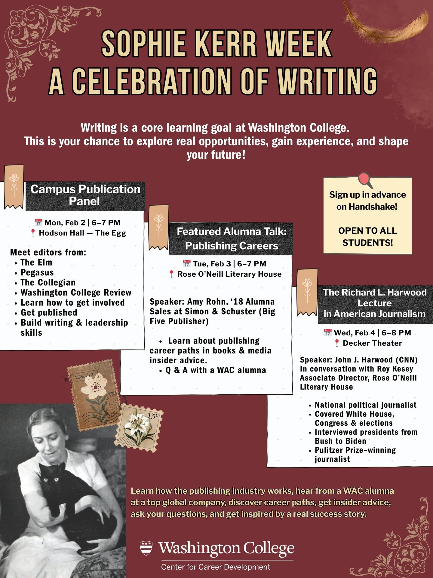 Sophie Kerr Week starts tomorrow! Get ready for three exciting events to celebrate writing and journalism.