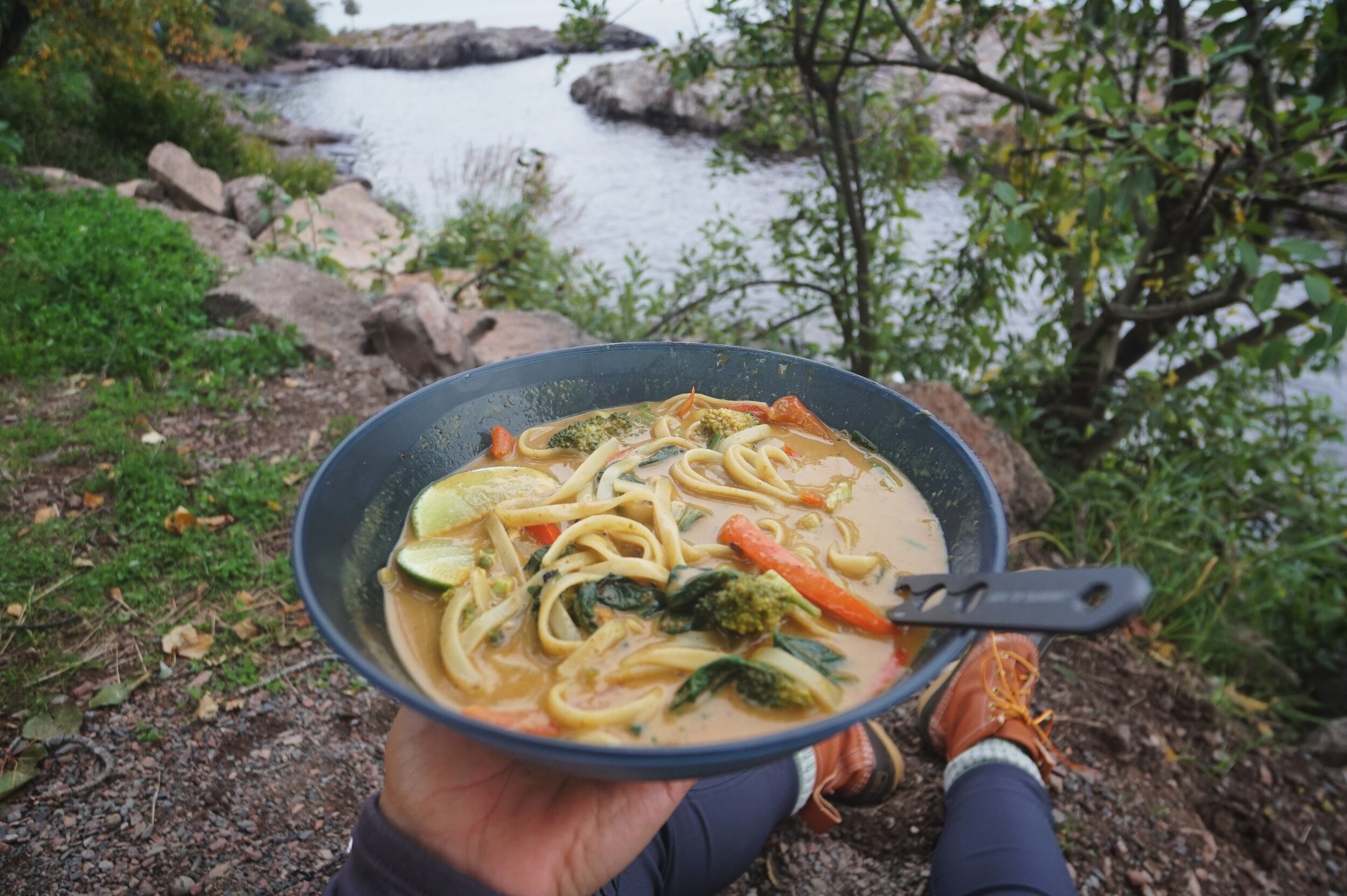 One-Pot Yellow Coconut Curry Soup with Vegetables &amp; Rice Noodles