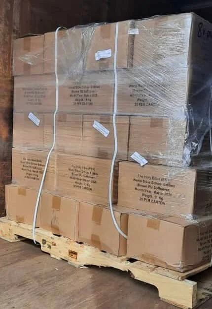BIBLES ARRIVING IN ONE OF THE 10 COUNTRIES WE SHIPPING INTO AND THIS IS UGANDA.