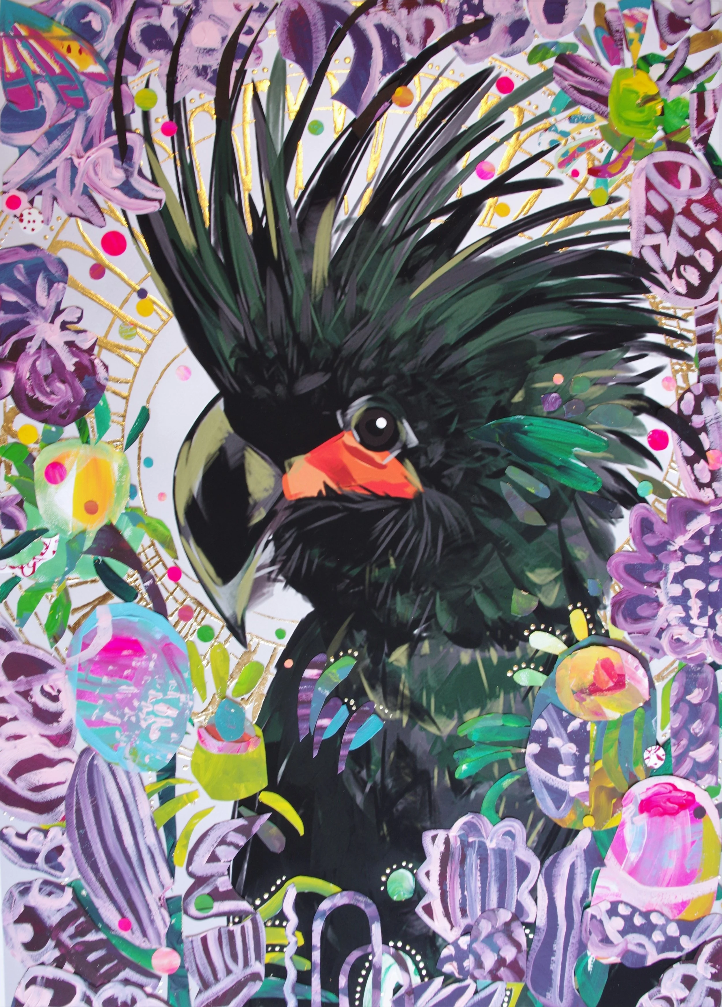 Frankie O - Larry knew where the Wild Things were - Hand Embellished Print with Collage and Gold Leaf.JPG