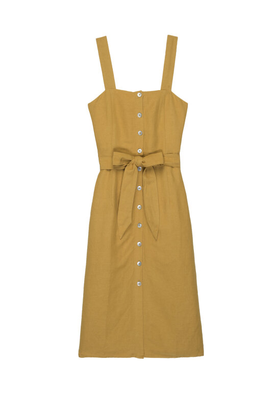 Sleeveless Knee Length Button Down Dress With Bow