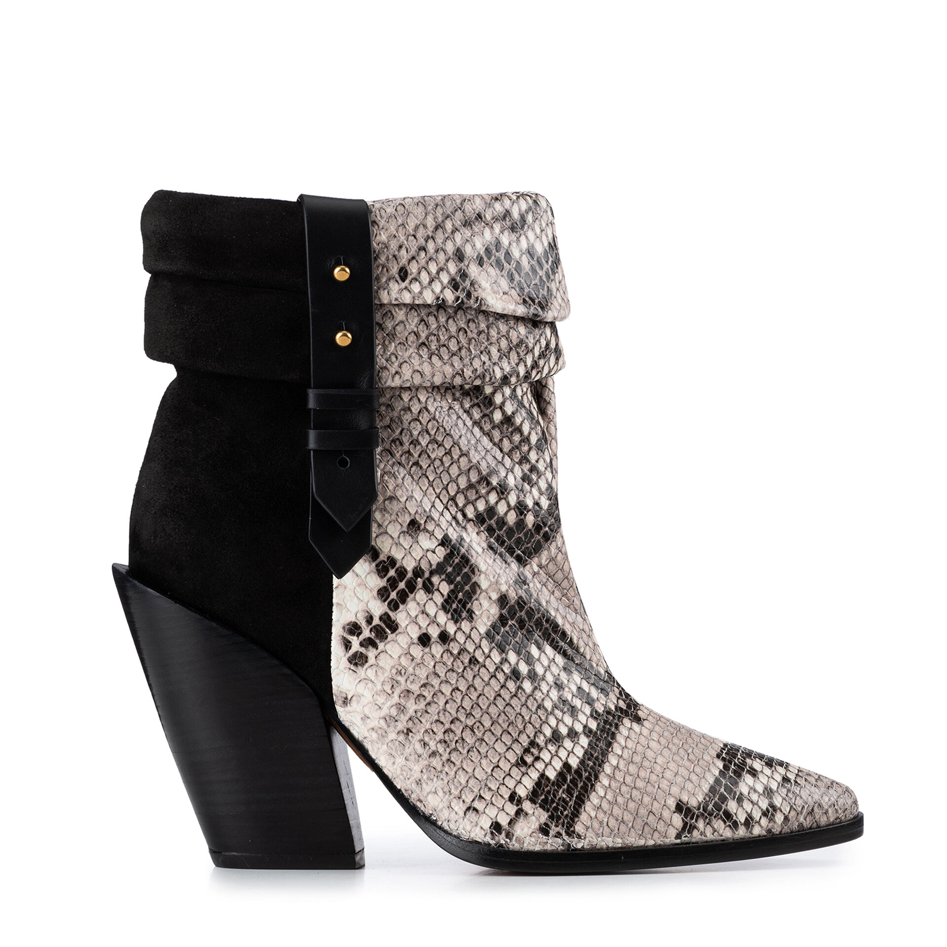 Black Suede and Reptile Ankle Boot