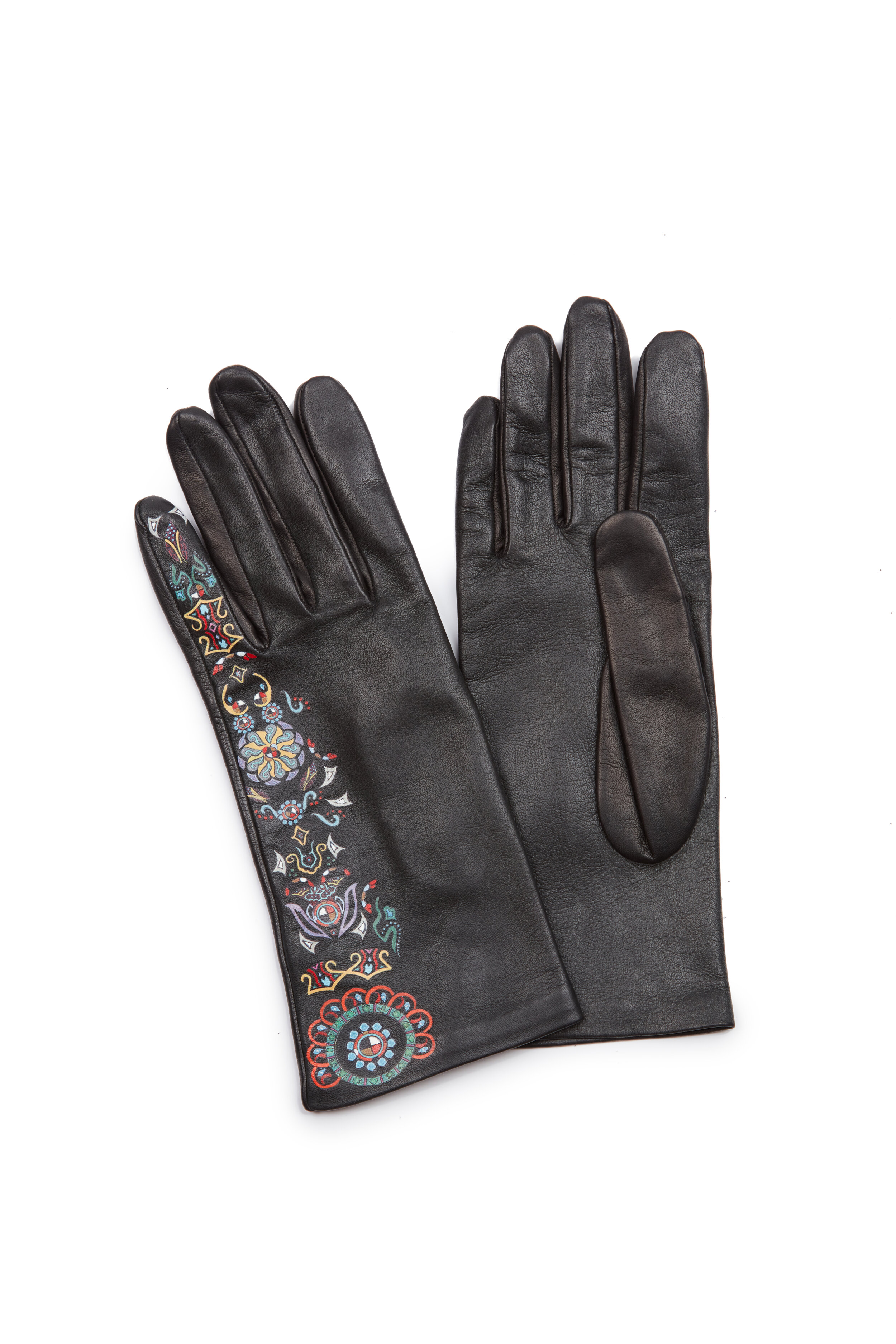 Dark Brown Embroidered Gloves