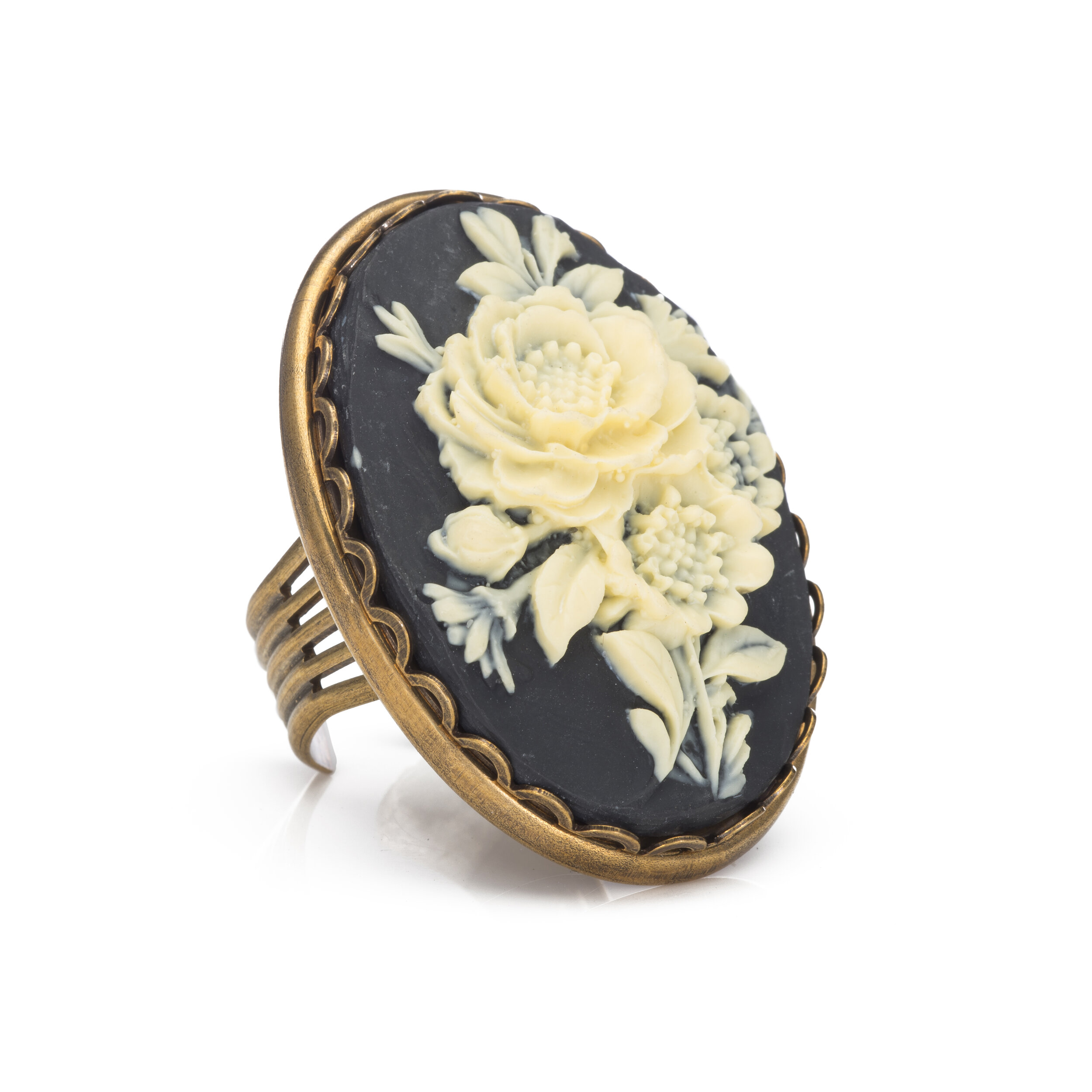 Bronze Ring with Ivory Flowers