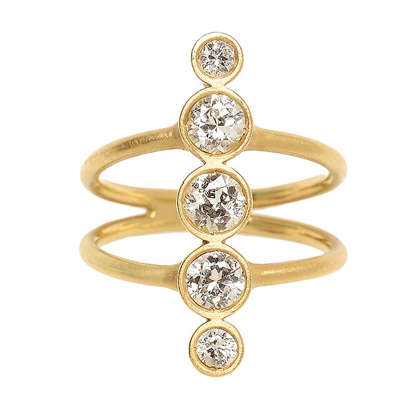 Gold Double Band Ring with Diamonds
