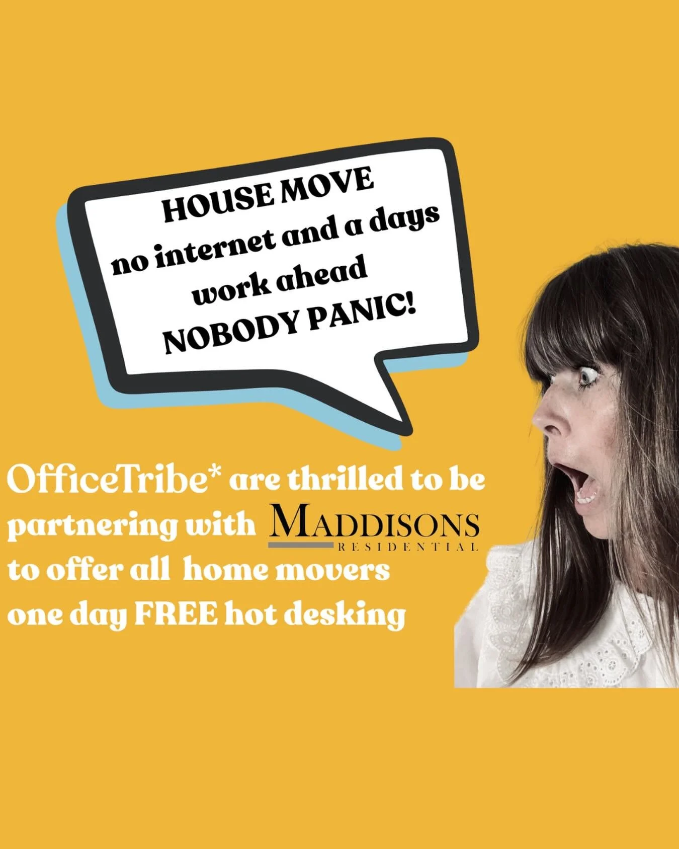 Just dropped off some more postcards to @maddisonsresidential today. 

We&rsquo;re really pleased to be partnering with Maddisons again to offer anyone moving home a FREE day of hotdesking at OfficeTribe.

Because let&rsquo;s be honest&hellip; even t