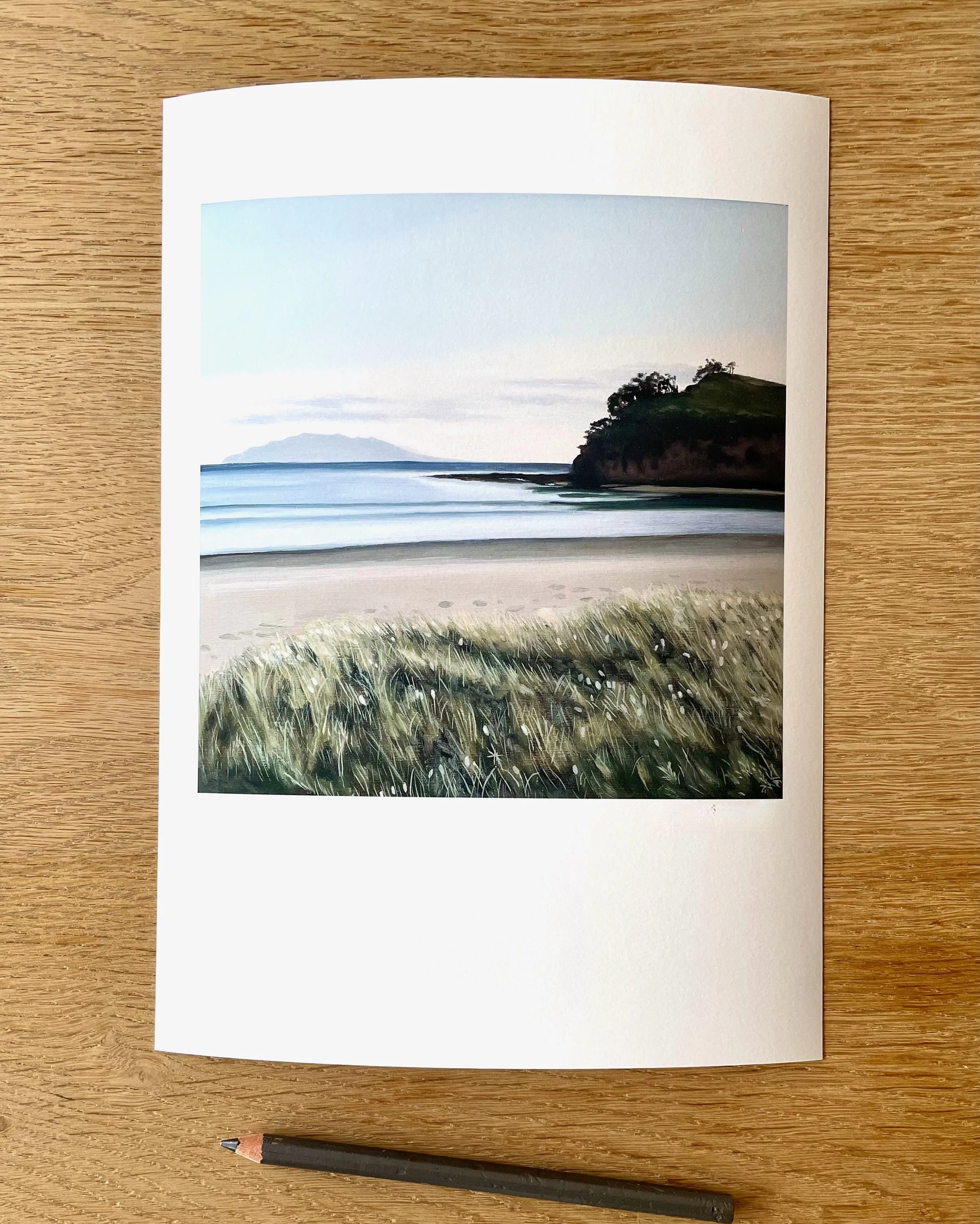 Omaha Beach with Little Barrier Island limited edition art print by Judith Milner artist