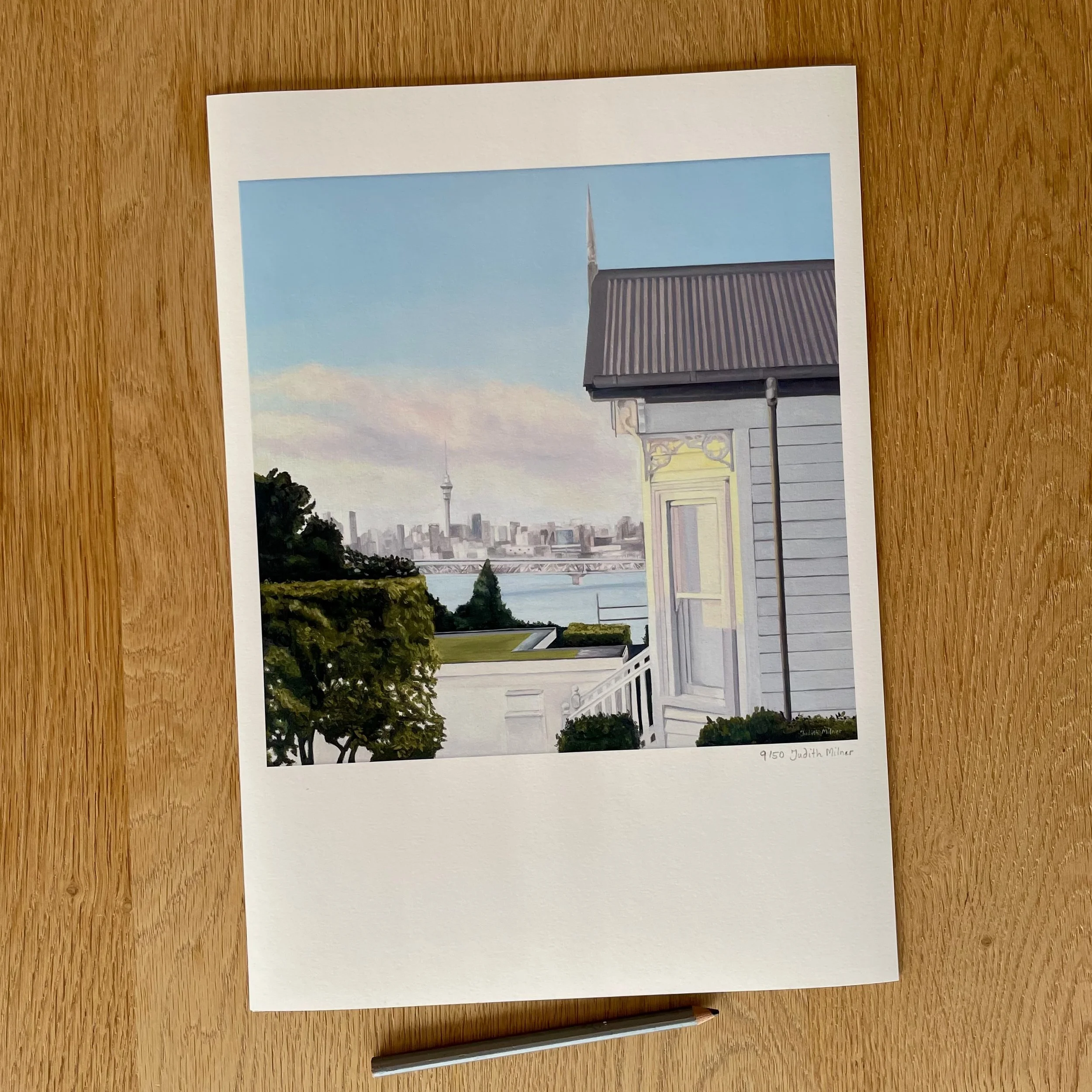 Iconic Villa print with Auckland Skyline by Judith Milner artist