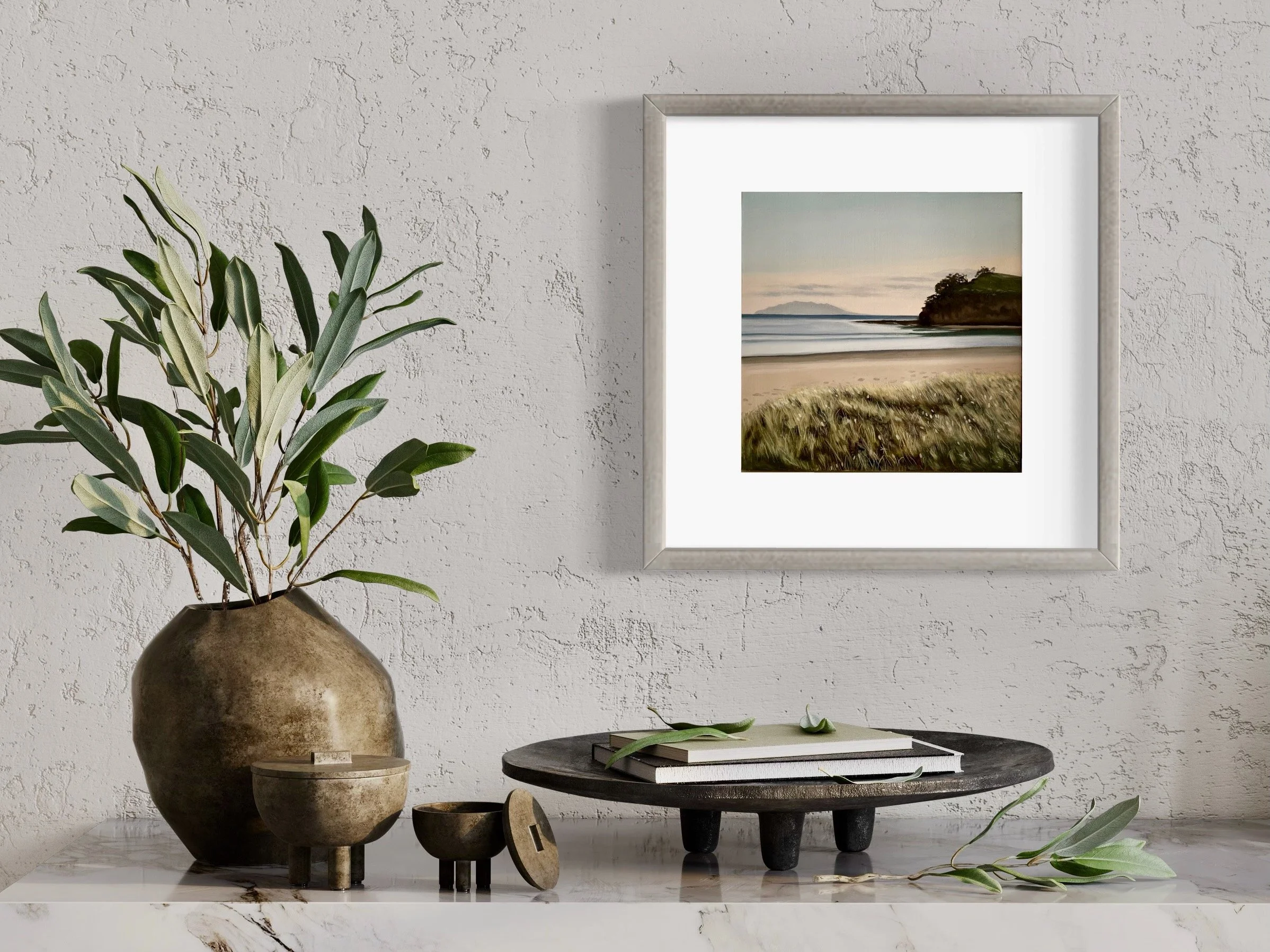 Omaha Beach with Little Barrier Island limited edition art print by Judith Milner artist