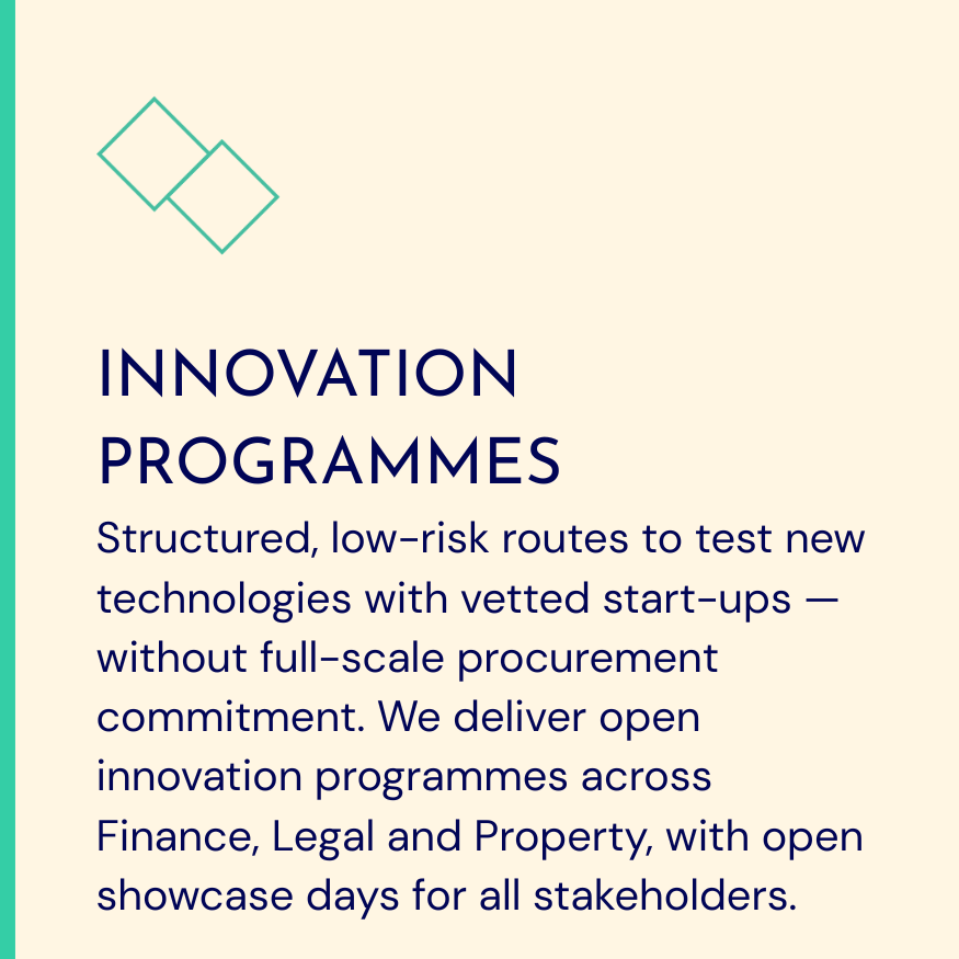 Structured, low-risk routes to test new technologies with vetted start-ups — without full-scale procurement commitment.