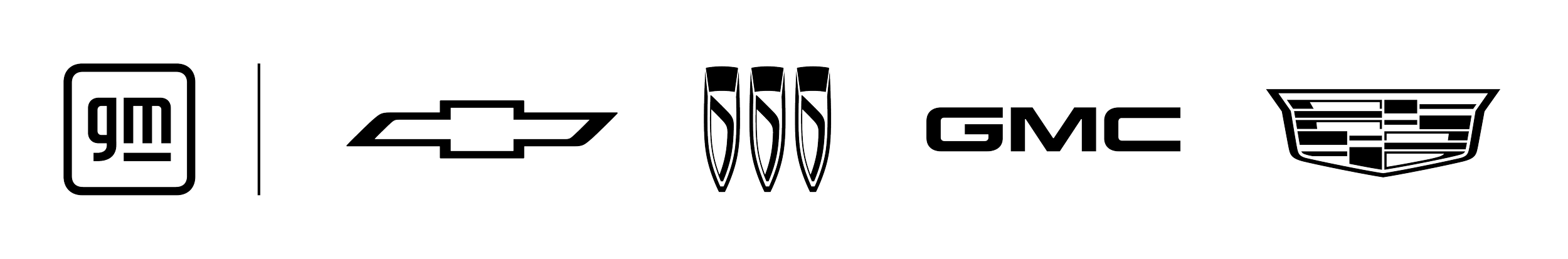 Logos of GM, Chevrolet, GMC, Cadillac, and another automotive brand.