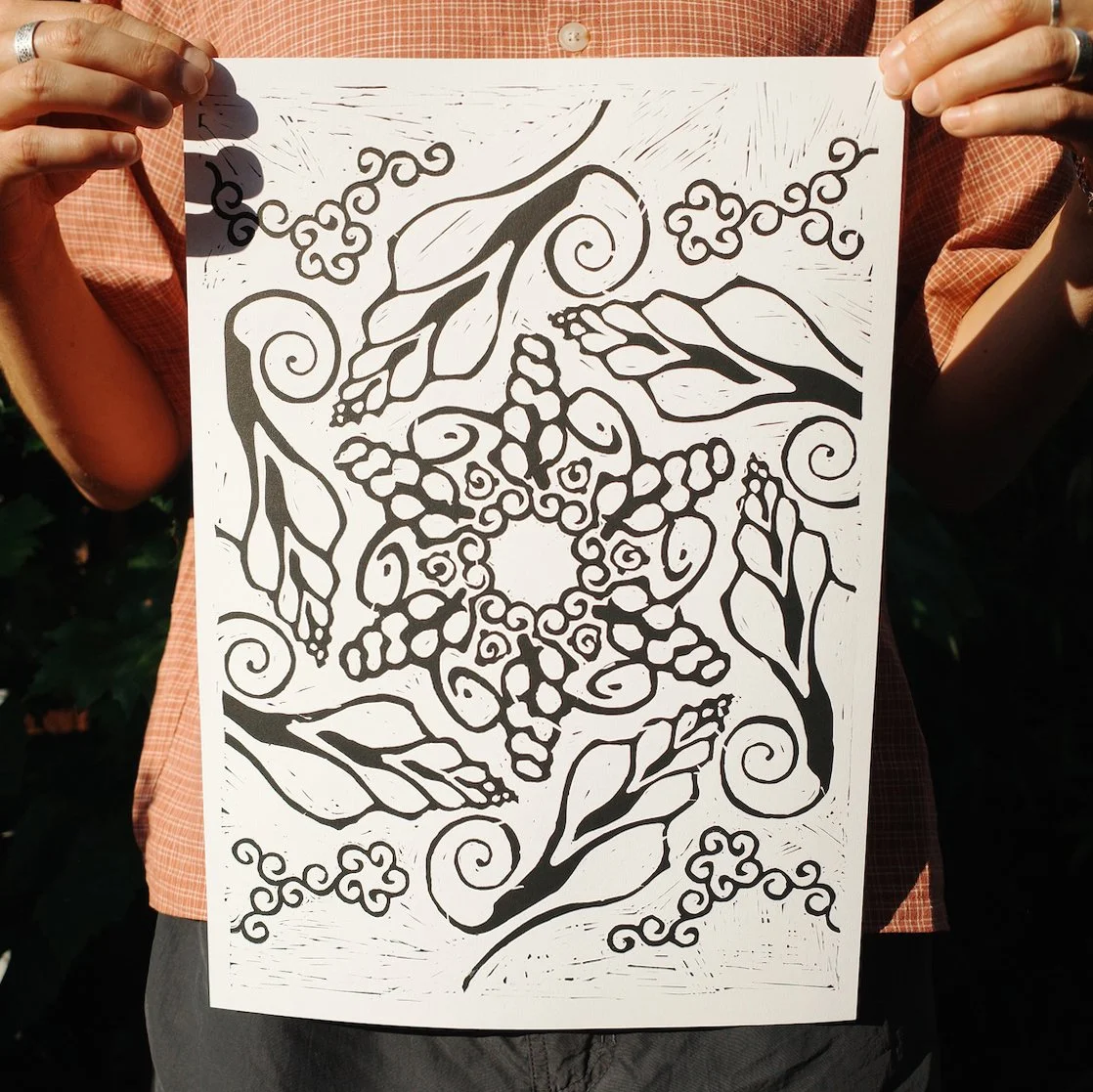 Shell pattern lino print