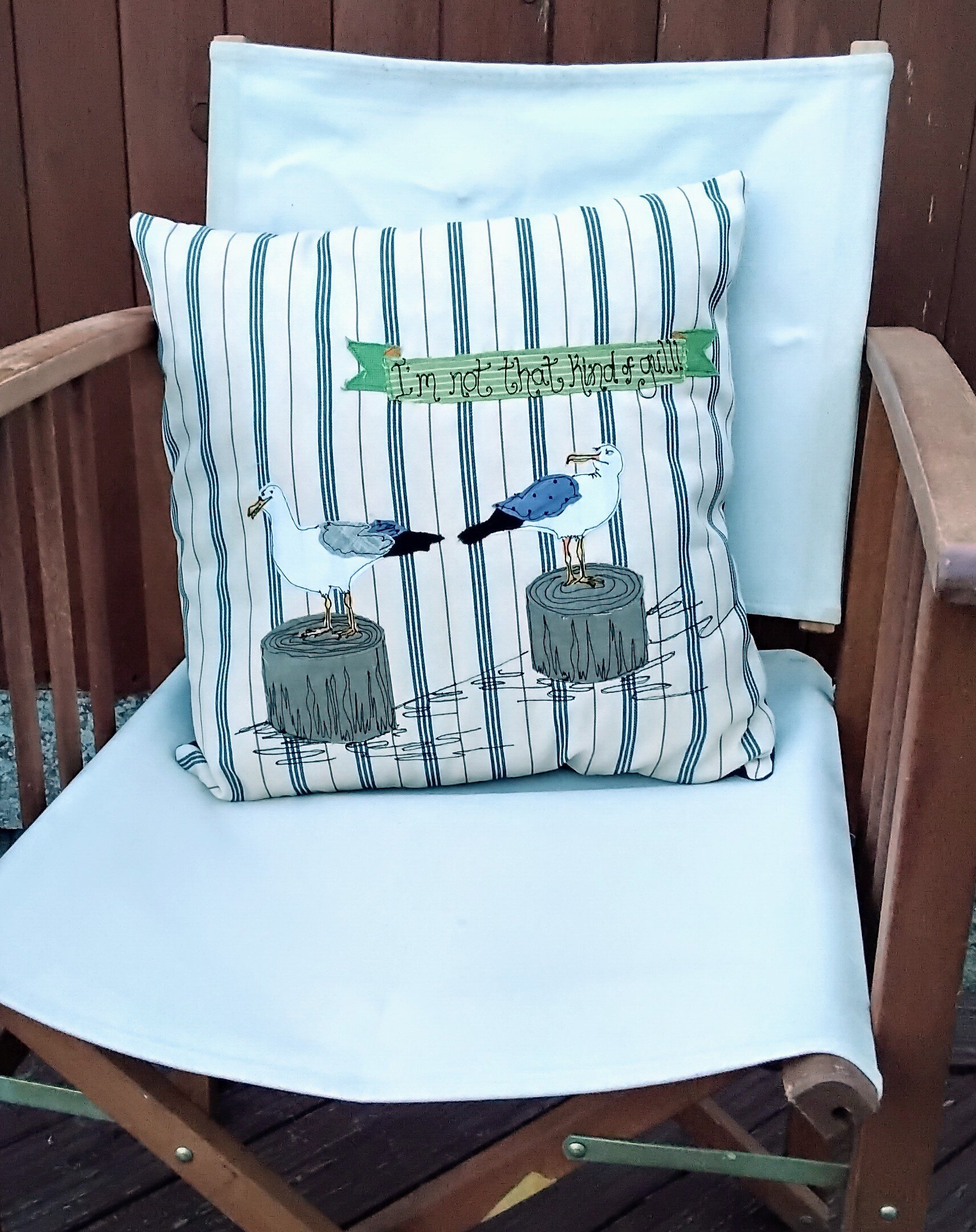 Mae Kandoo vintage ticking fabric cushion