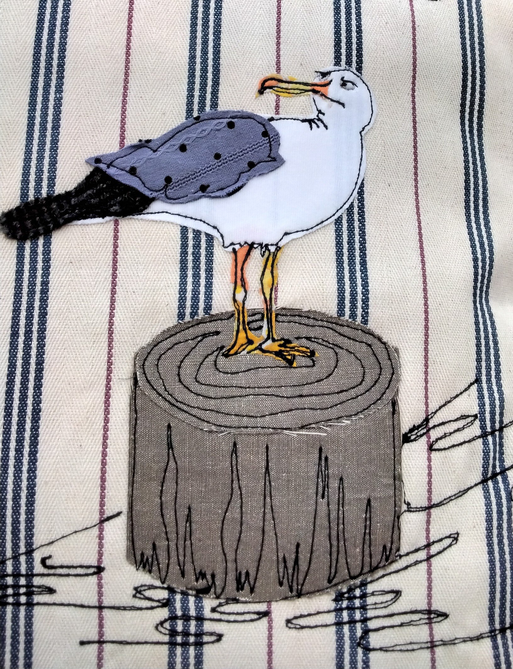 Mae Kandoo close up angry seagull on quirky cushion