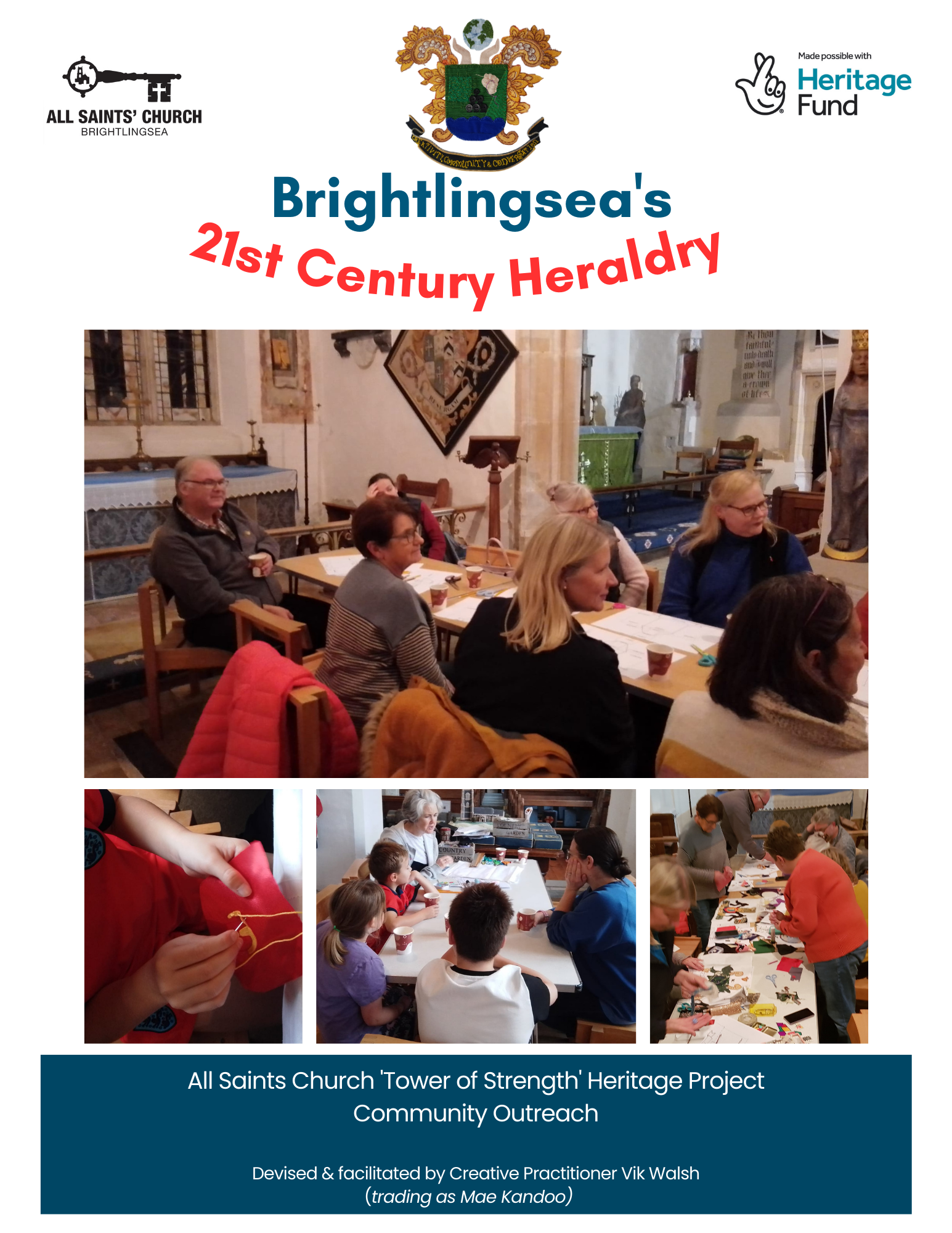Collage of photos from community workshops for Brightlingsea's 21st Century Heraldry community workshops