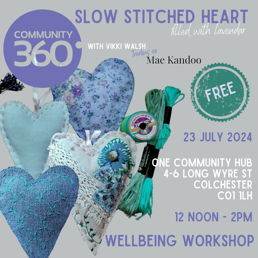 Promotion for Slow stitched hEART lavendar heart   Commhnitg 360 workshop